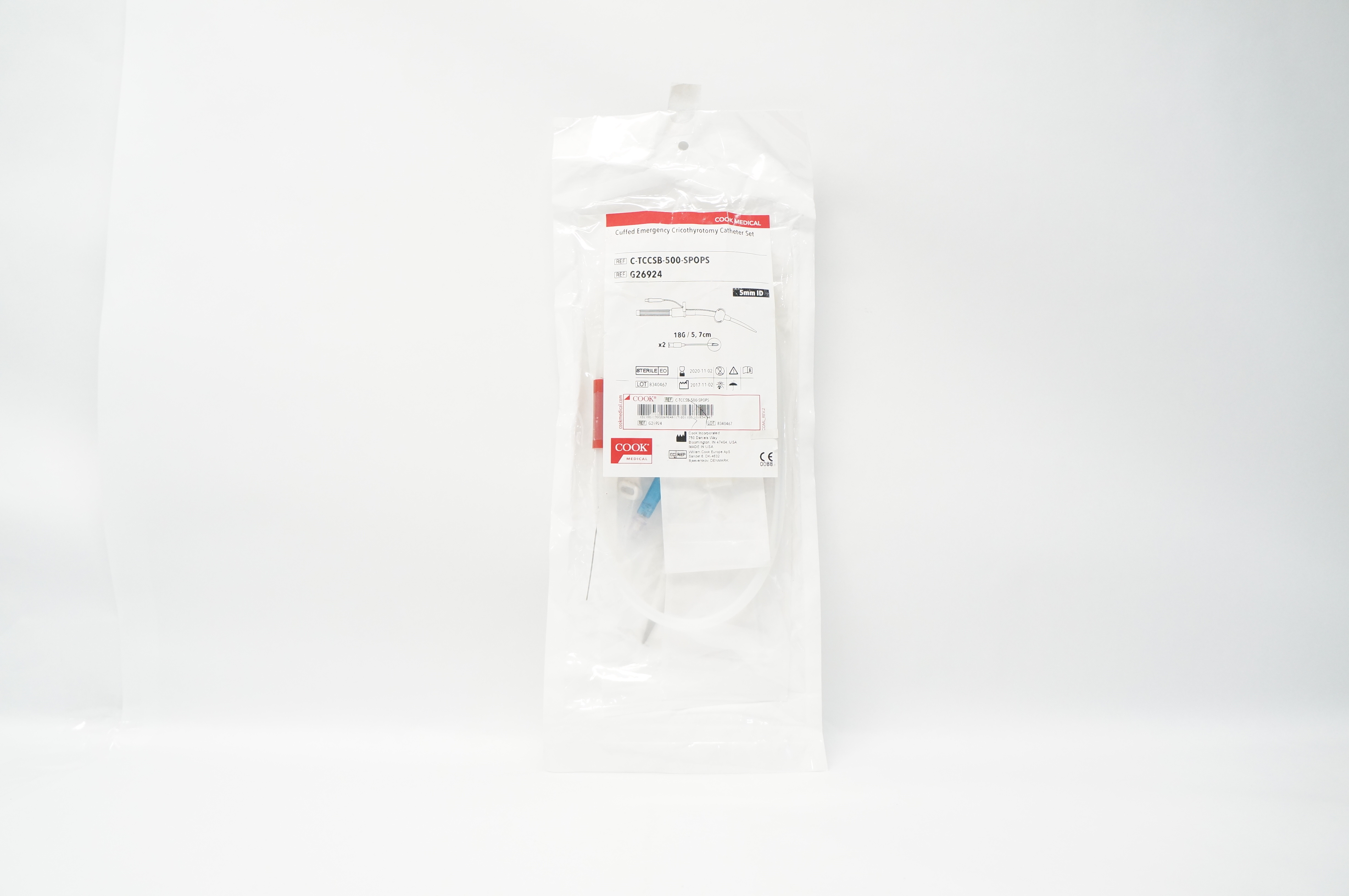 Cook Medical G26924 Cuffed Emergency Cricothyrotomy Cath. Set 5mm ID, 18G (x)