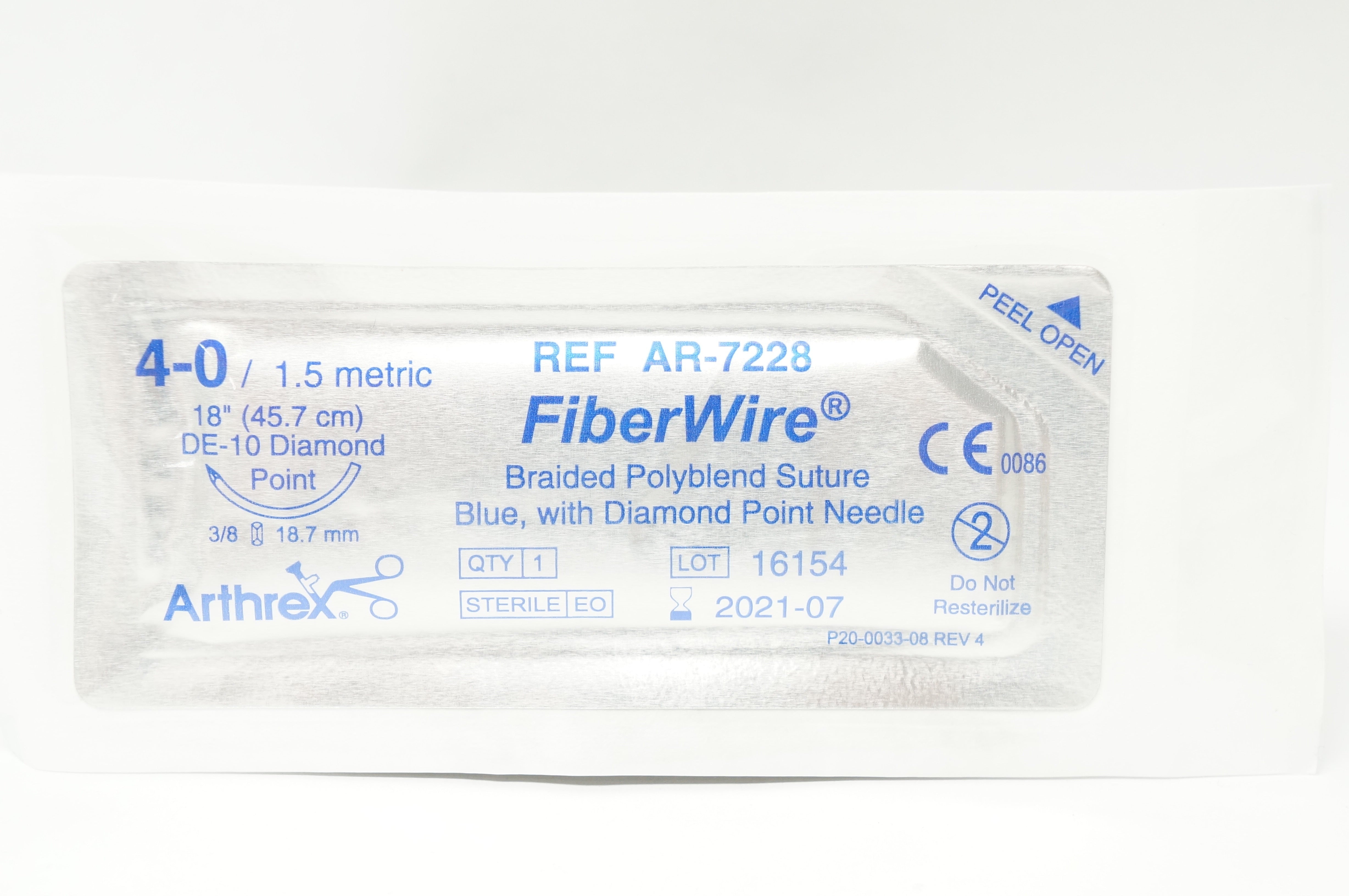 Arthrex AR-7228 4-0 FiberWire Stre DE 10 Diamond Point 3/8 18.7 mm, 18 inch (x)