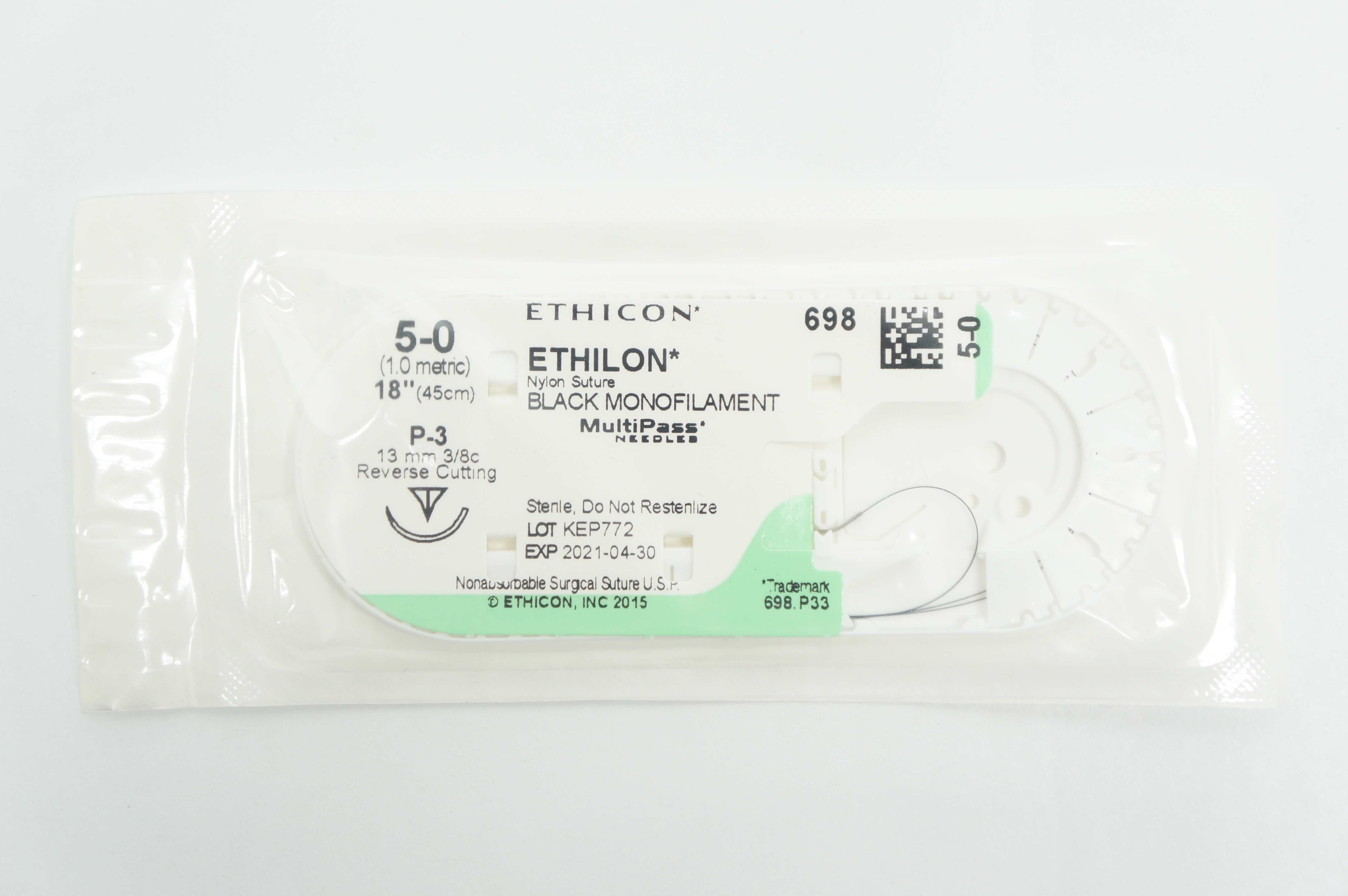 Ethicon 698 5-0 ETHILON, P-3, 13mm 3/8c Reverse Cutting, 18inch