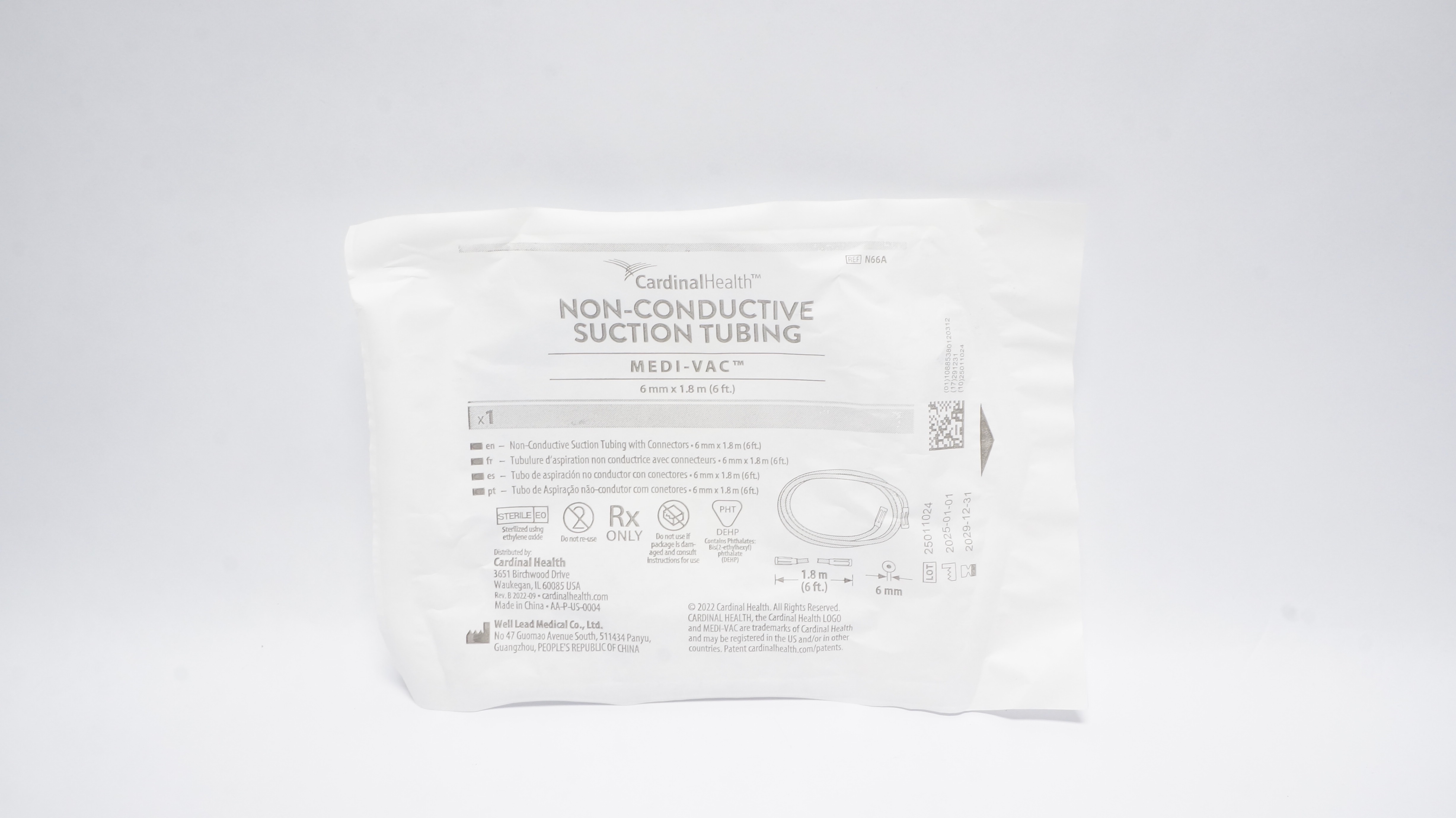 Cardinal Health N66A Medi-Vac Non-Conductive Suction Tubing 6mm x 6ft.