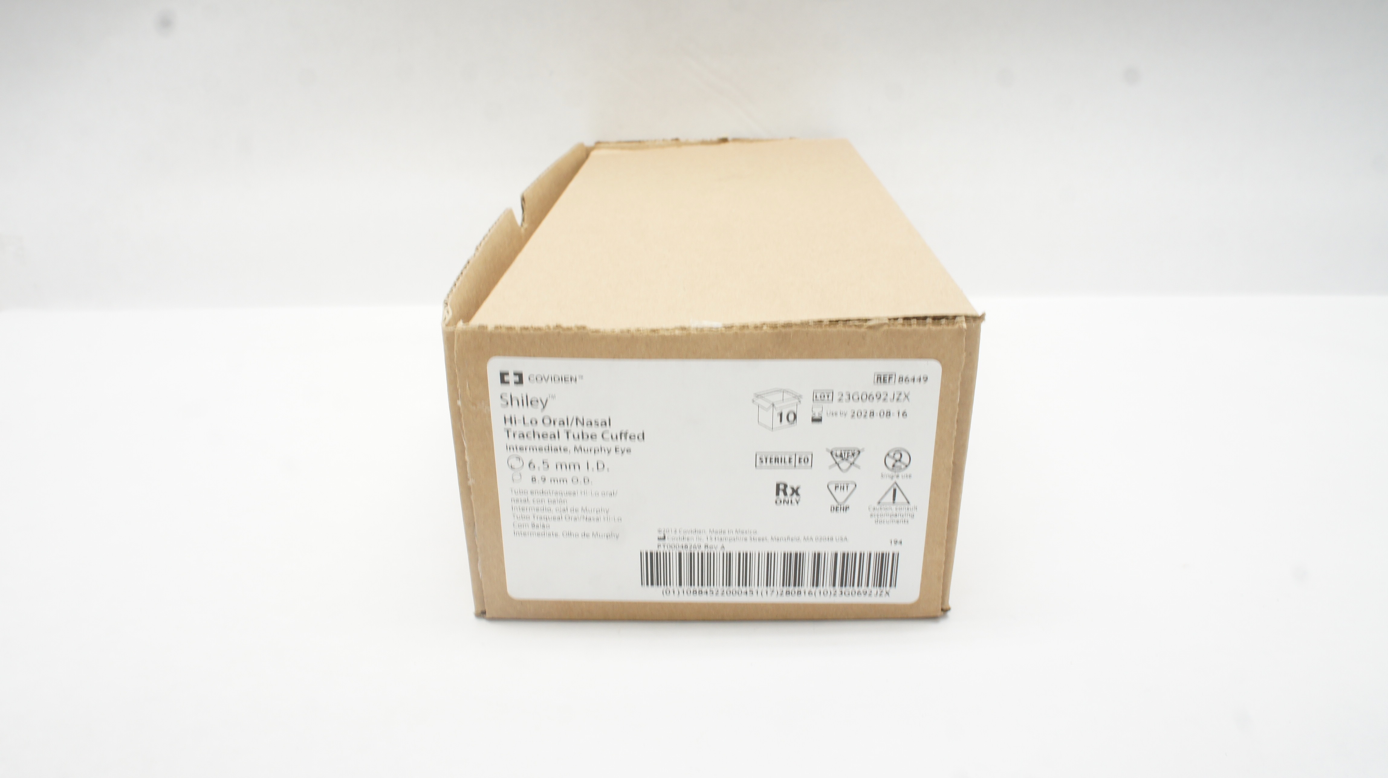 Covidien 86449 Shiley Hi-Lo Oral/Nasal Tracheal Tube Cuffed 6.5x8.9mm -Box of 10