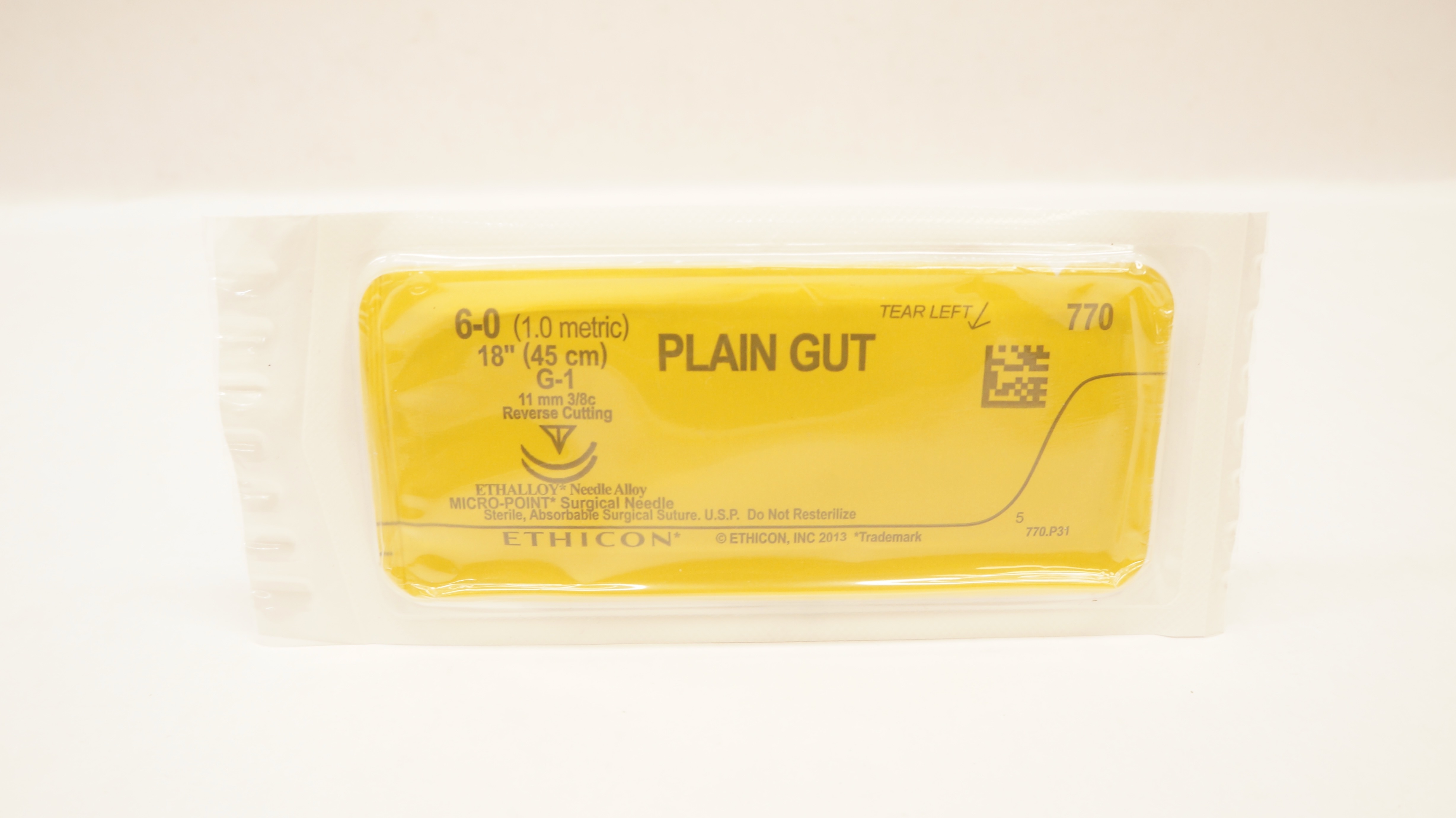 Ethicon 770 6-0 Plain Gut G-1 11mm 3/8c Reverse Cutting 18 inch
