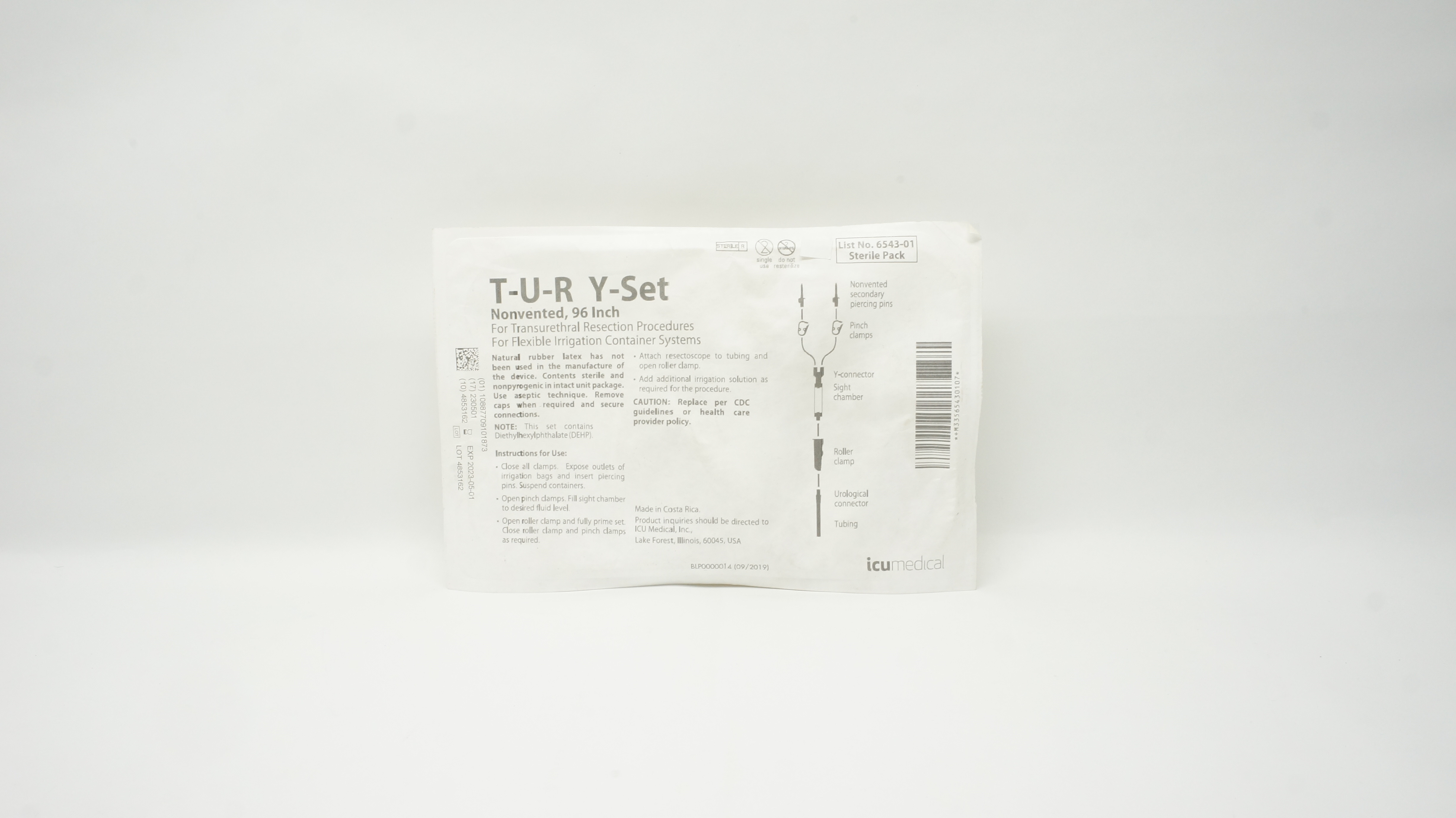 ICU Medical 6543-01 T-U-R Y-Set Nonvented Set for Transurethral Resection 96inch