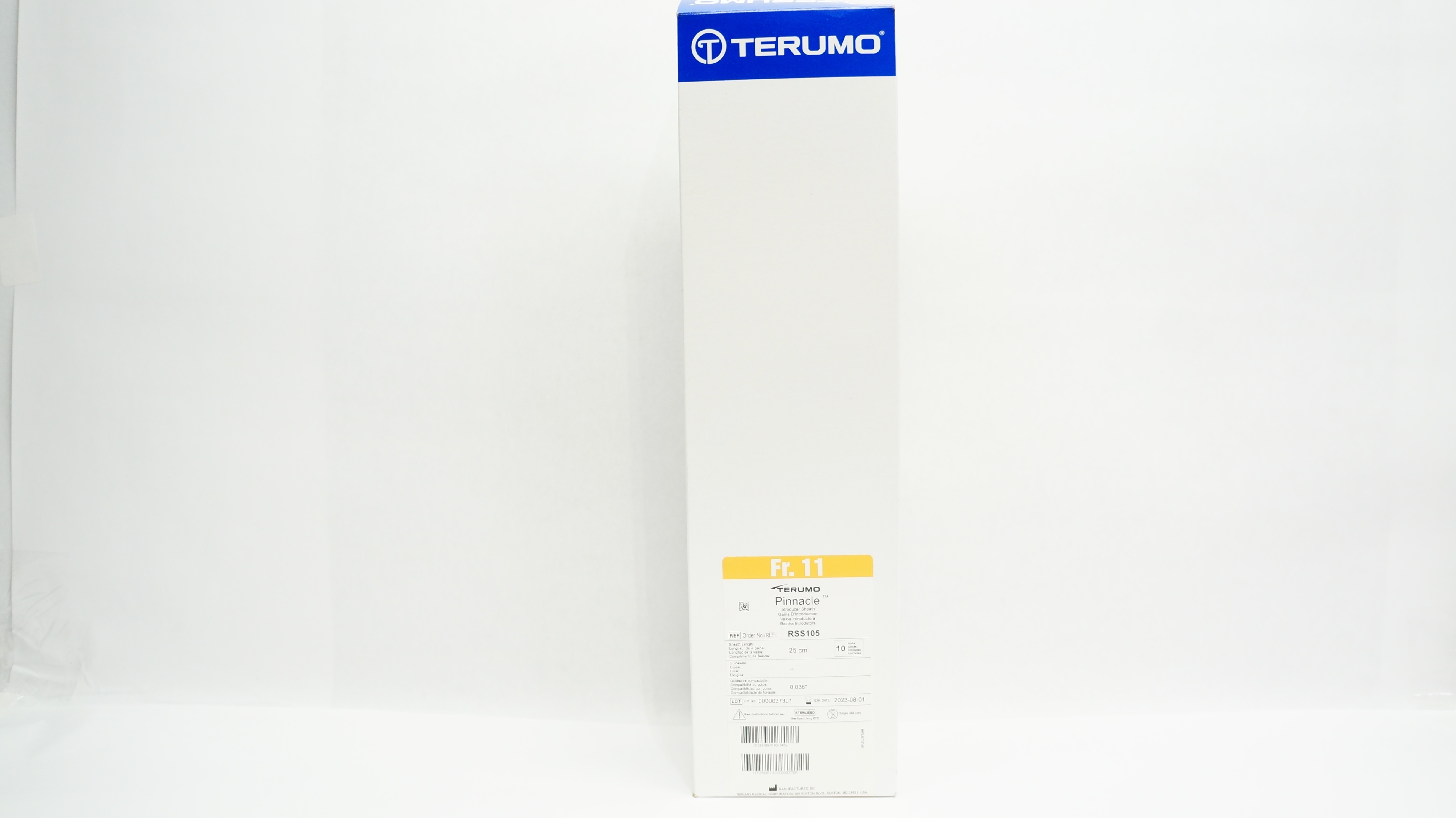 Terumo RSS105 Pinnacle Introducer Sheath 11Fr, 25cm x 0.038inch (x) - Box of 10