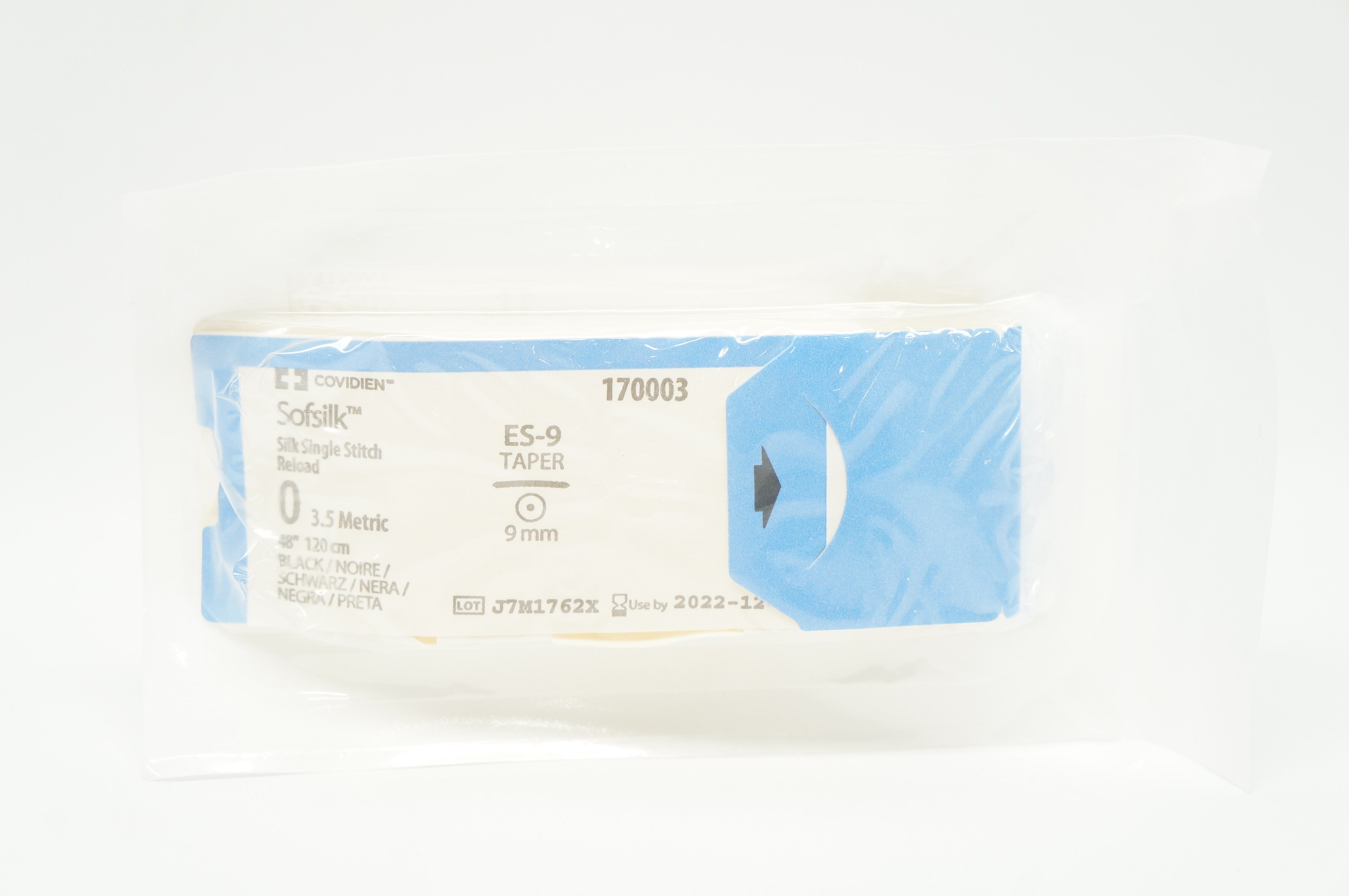 Covidien 170003 0 Sofsilk Silk Single Stitch Reload ES-9 Taper 9mm 48inch