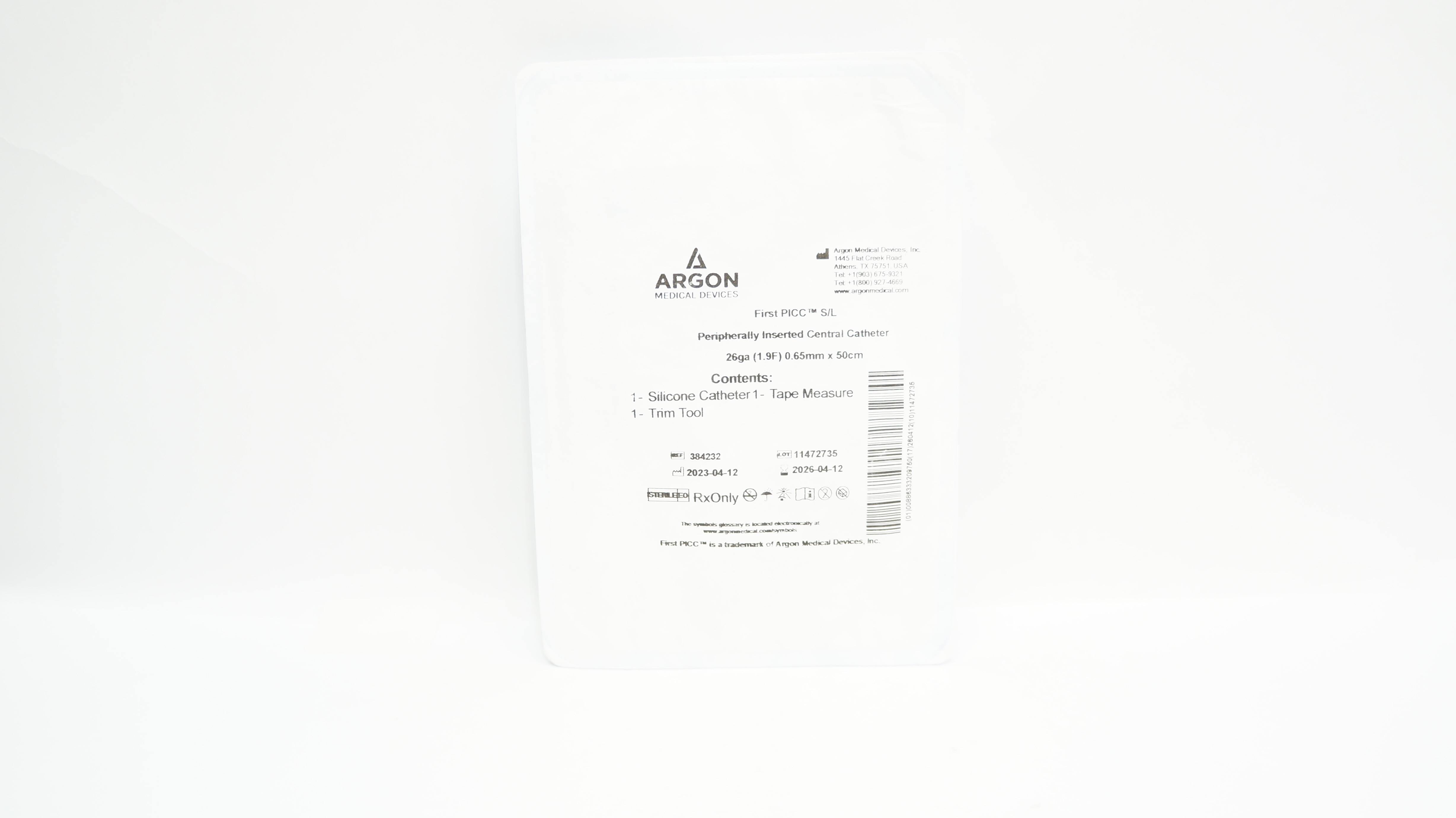 Argon 384232 First PICC S/L Peripherally Inserted Central Cath.26Ga 0.65mm x50cm