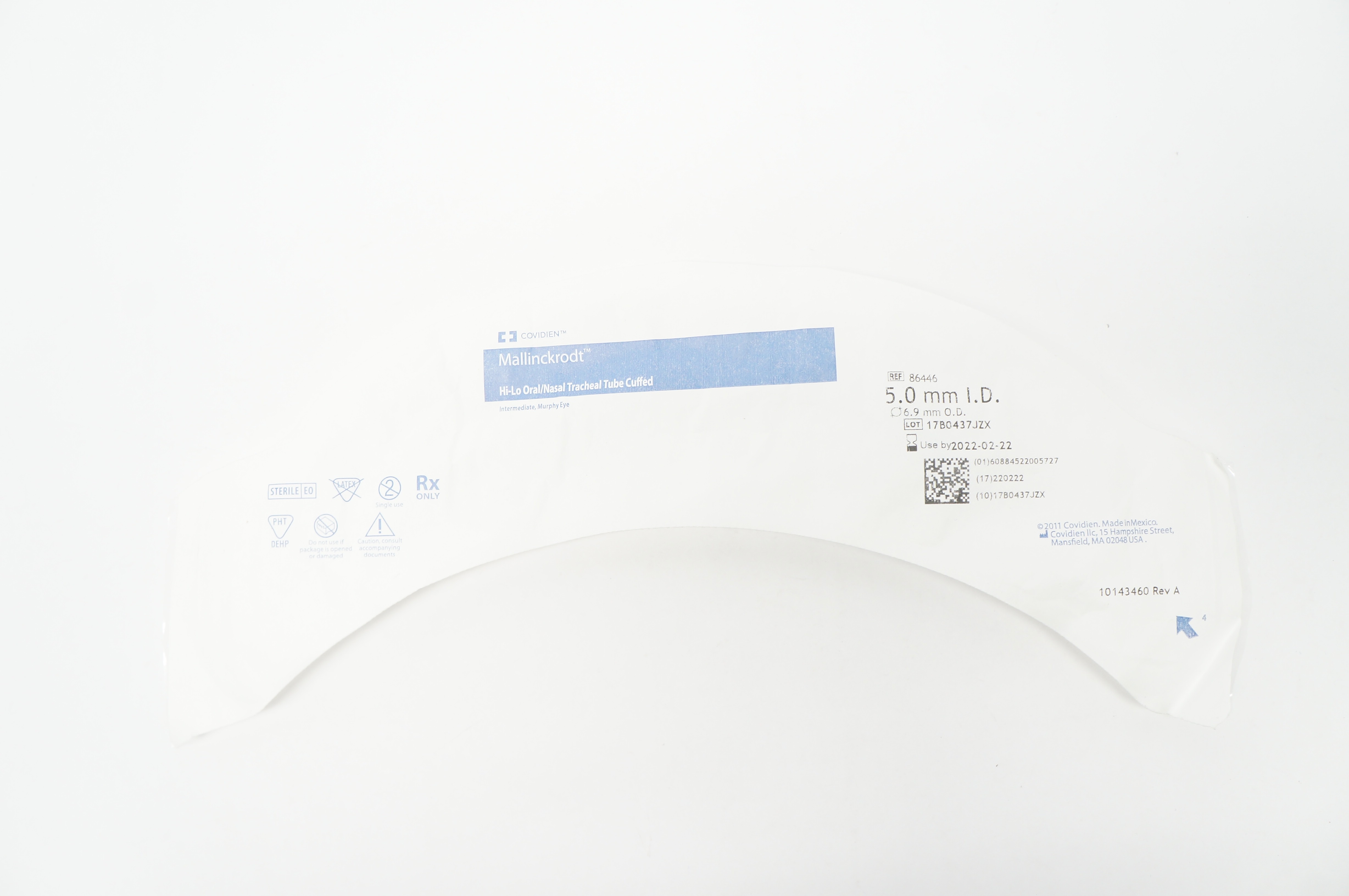 Covidien 86446 Mallinckrodt Hi-Lo Oral/Nasal Tracheal Tube Cuffed 5.0 x 6.9mm(x)