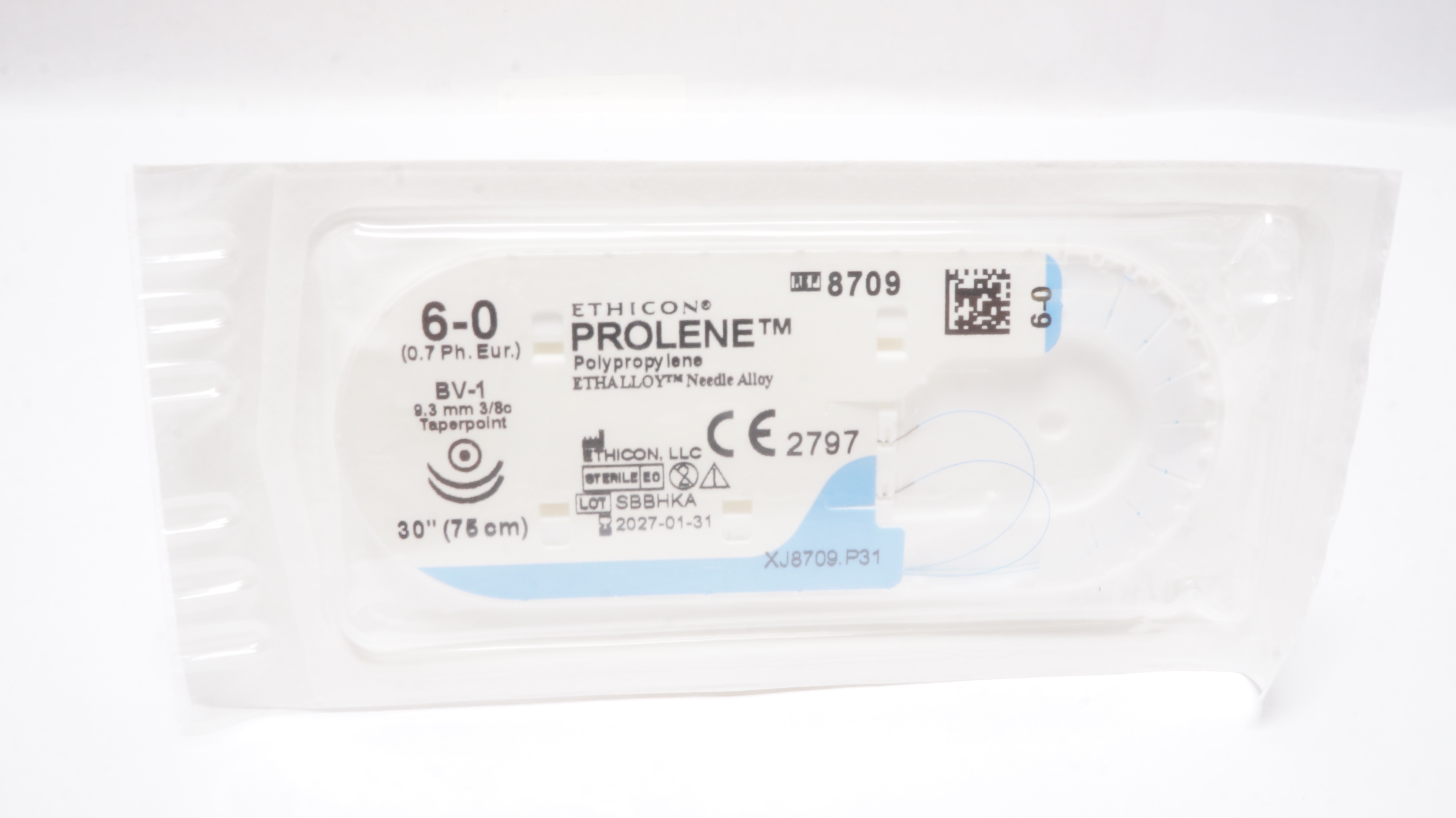 Ethicon 8709 6-0 PROLENE Polypropylene Stre BV-1 9.3mm 3/8c Taperpoint, 30inch