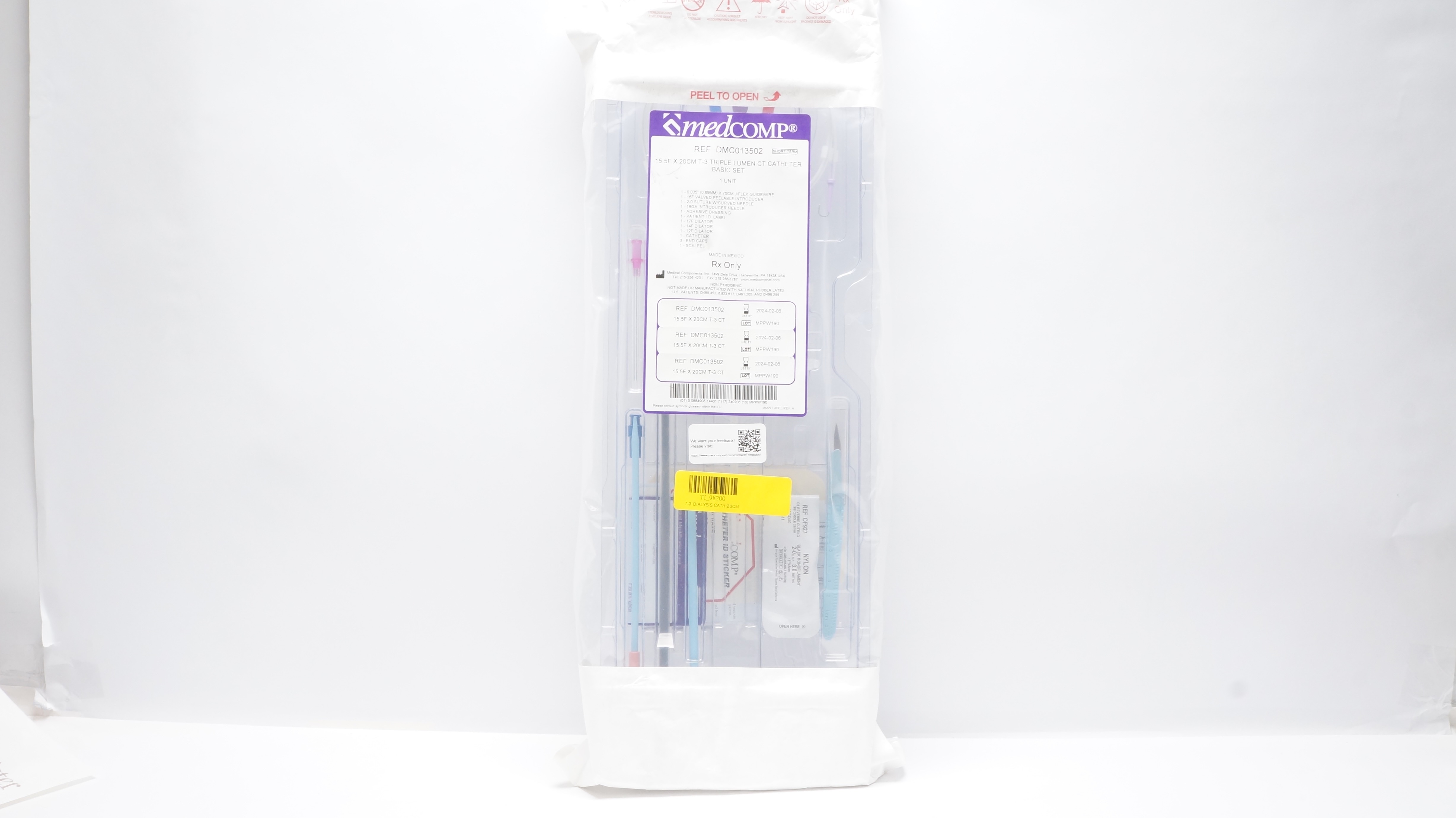 Medcomp DMC013502 15.5F x 20cm T-3 Triple Lumen CT Cath. Basic Set (x)