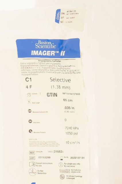 Boston Scientific M001316630 ImagerII Angiographic Cath. 4F x 65cm x .035inch(x)