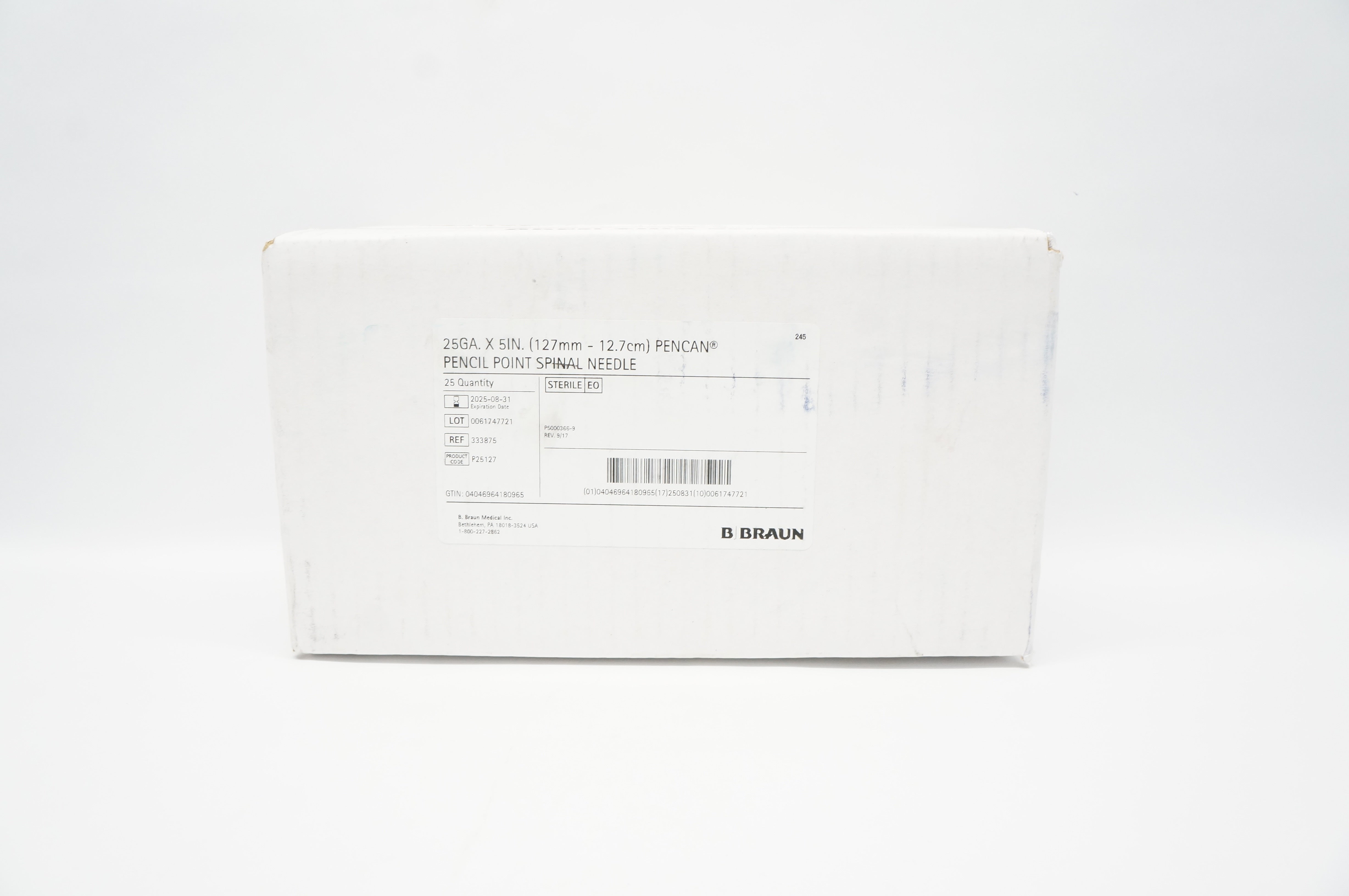 Braun 333875 PENCAN Pencil Point Spinal Ndle. 25Ga. x 5inch - Box of 25