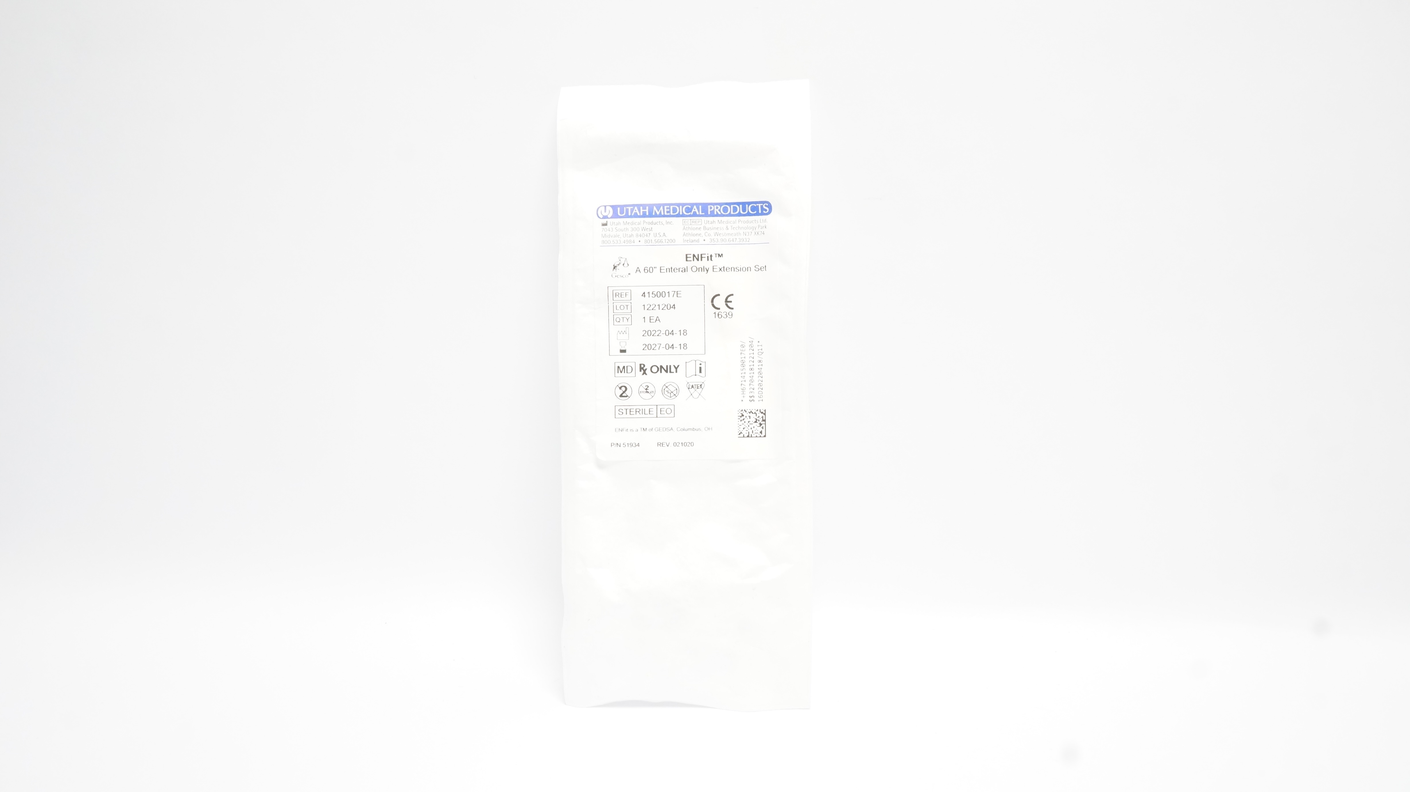 Utah Medical 4150017E ENFit A60In Enteral Only Extension Set