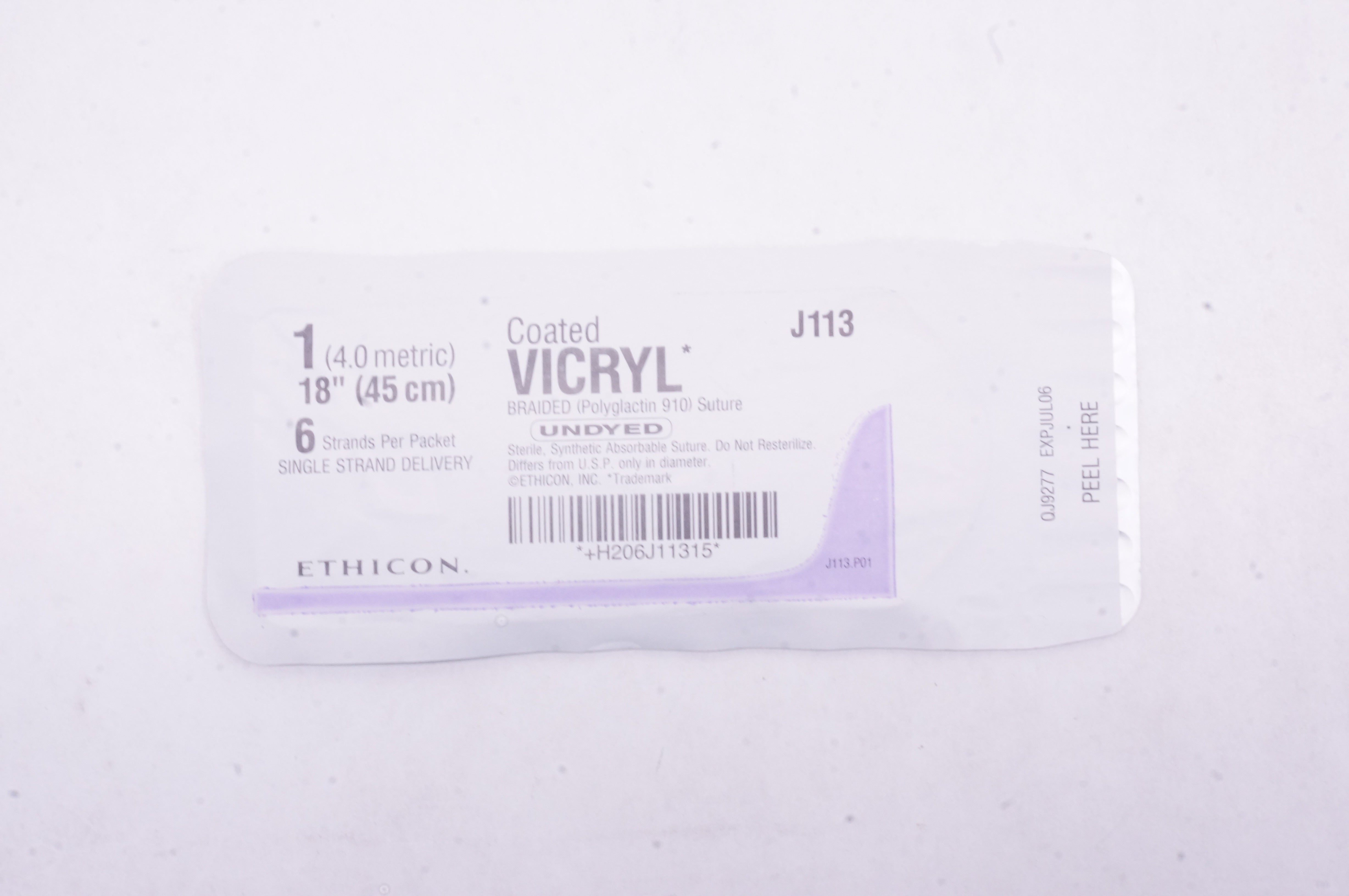Ethicon J113 1 Coated Vicryl (Polyglactin 910) Stre Undyed Braided 18 inch (x)