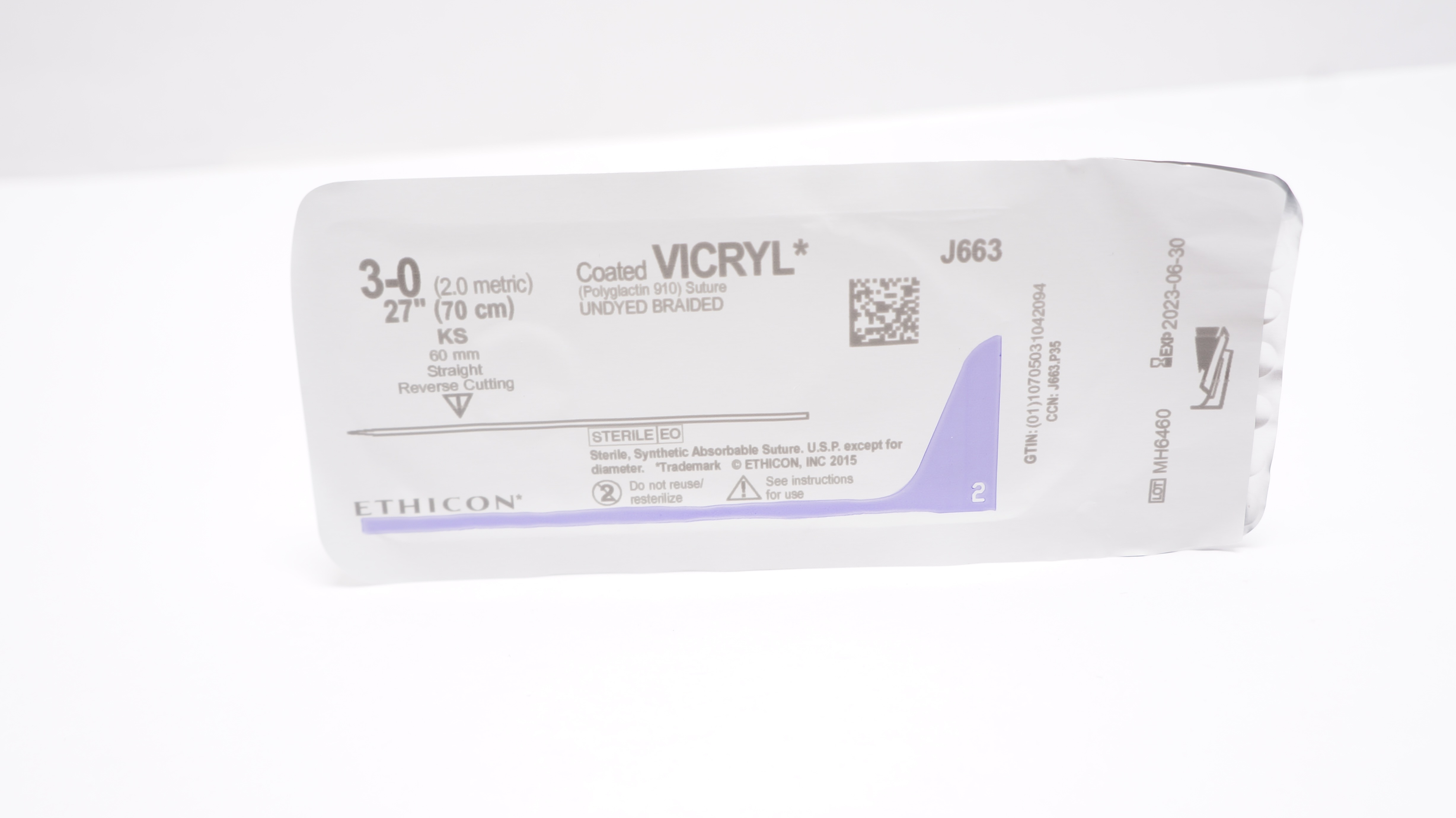 Ethicon J663 3-0 Coated VICRYL Polyglactin Stre KS 60mm ReverseCutting 27inch(x)