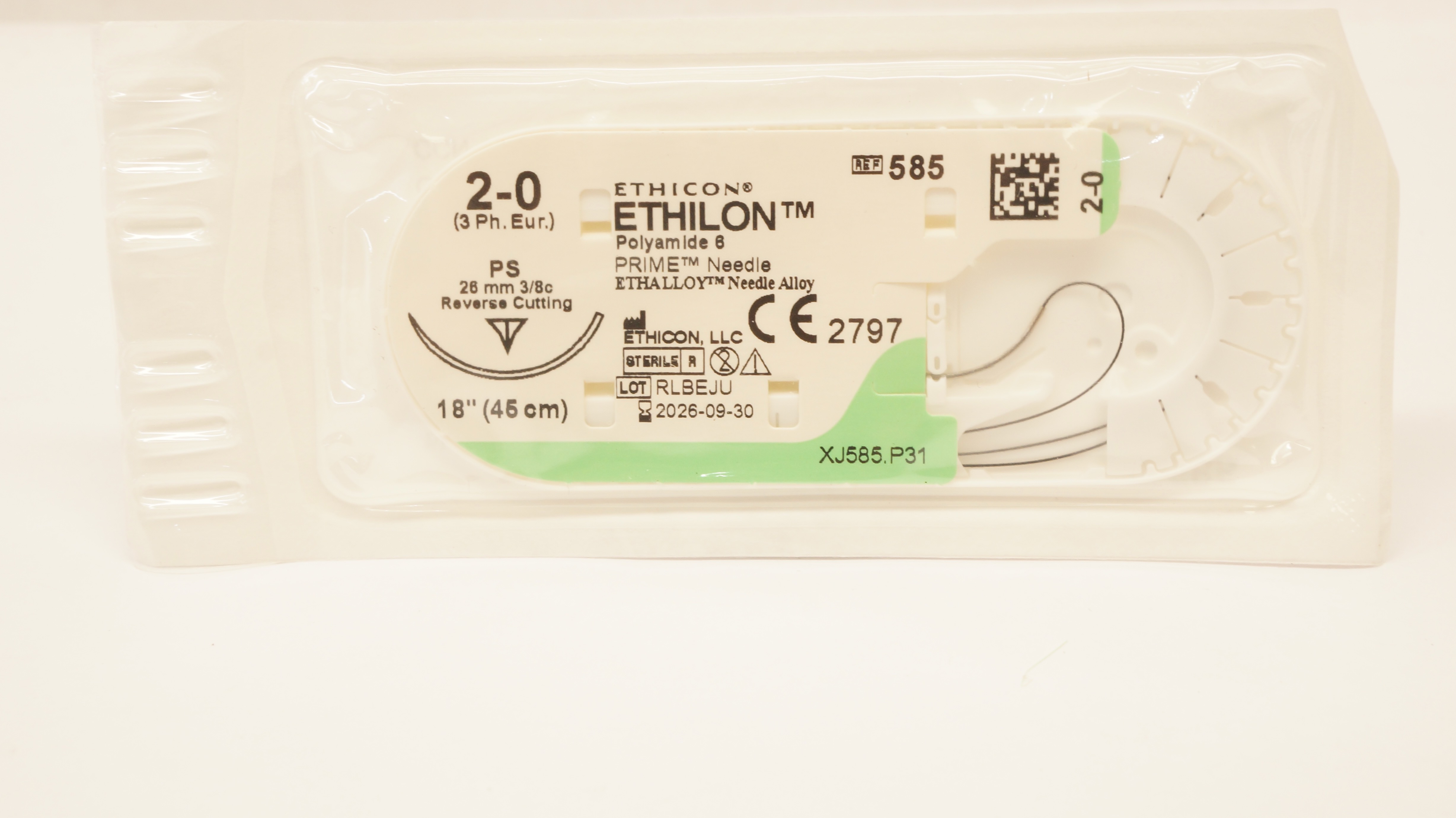 Ethicon 585 2-0 ETHILON Stre PS 26mm 3/8c Reverse Cutting, 18inch