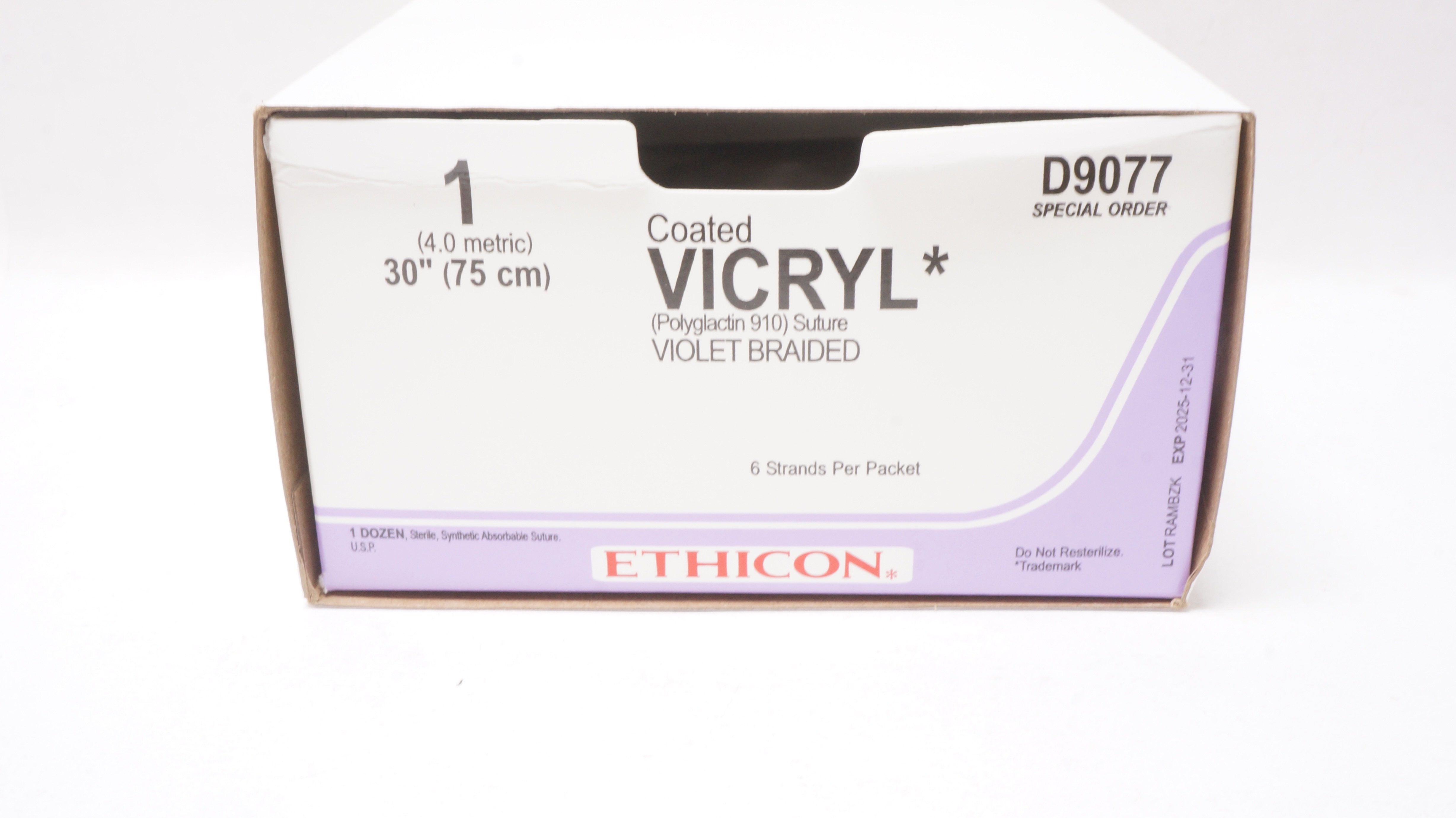 Ethicon D9077 1 Coated Vicryl Violet Braided 30In Box of 12