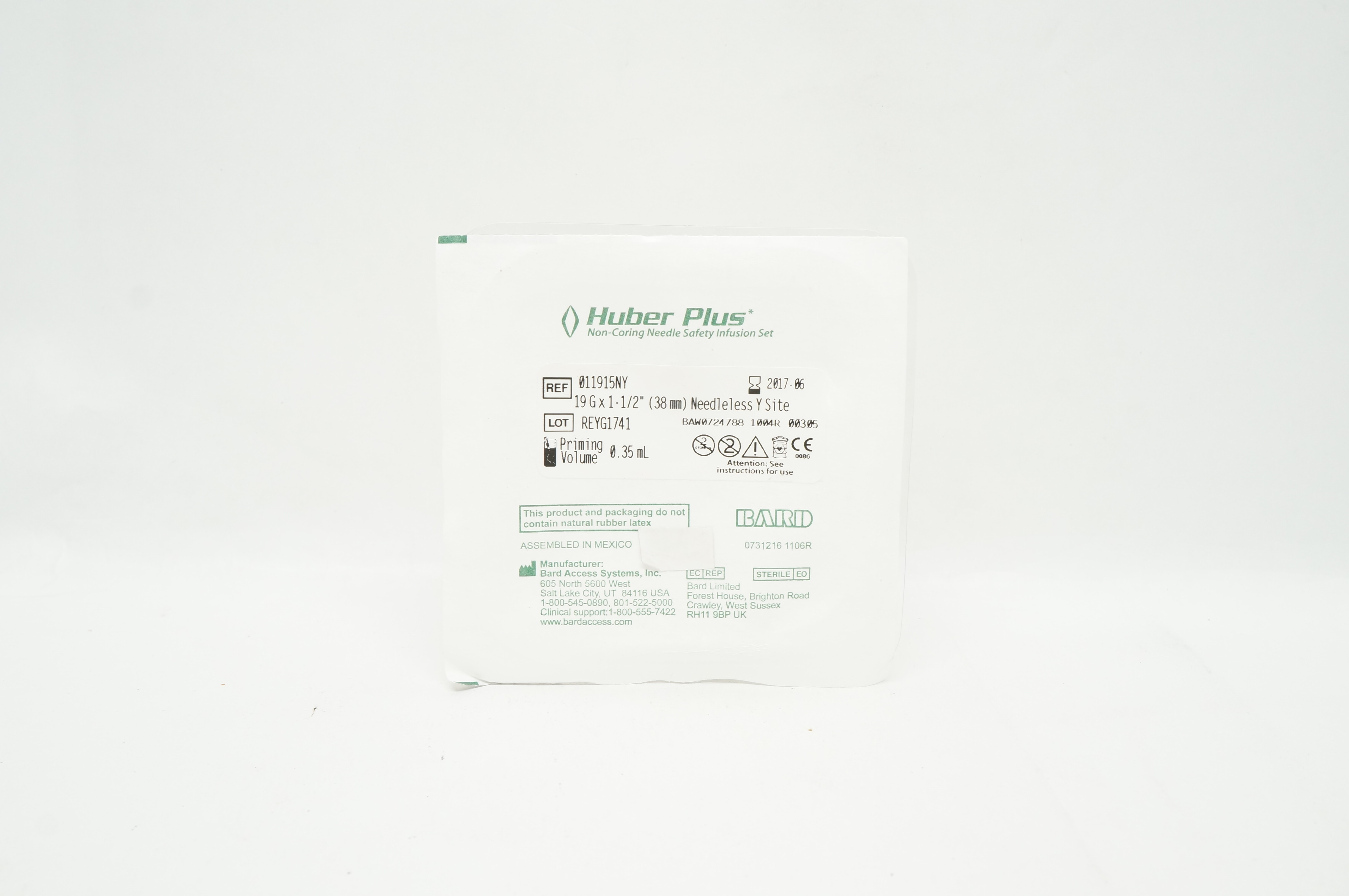 Bard 011915NY Huber Plus Non-Coring Ndle Safety Infusion Set 19G x 1 1/2inch (x)