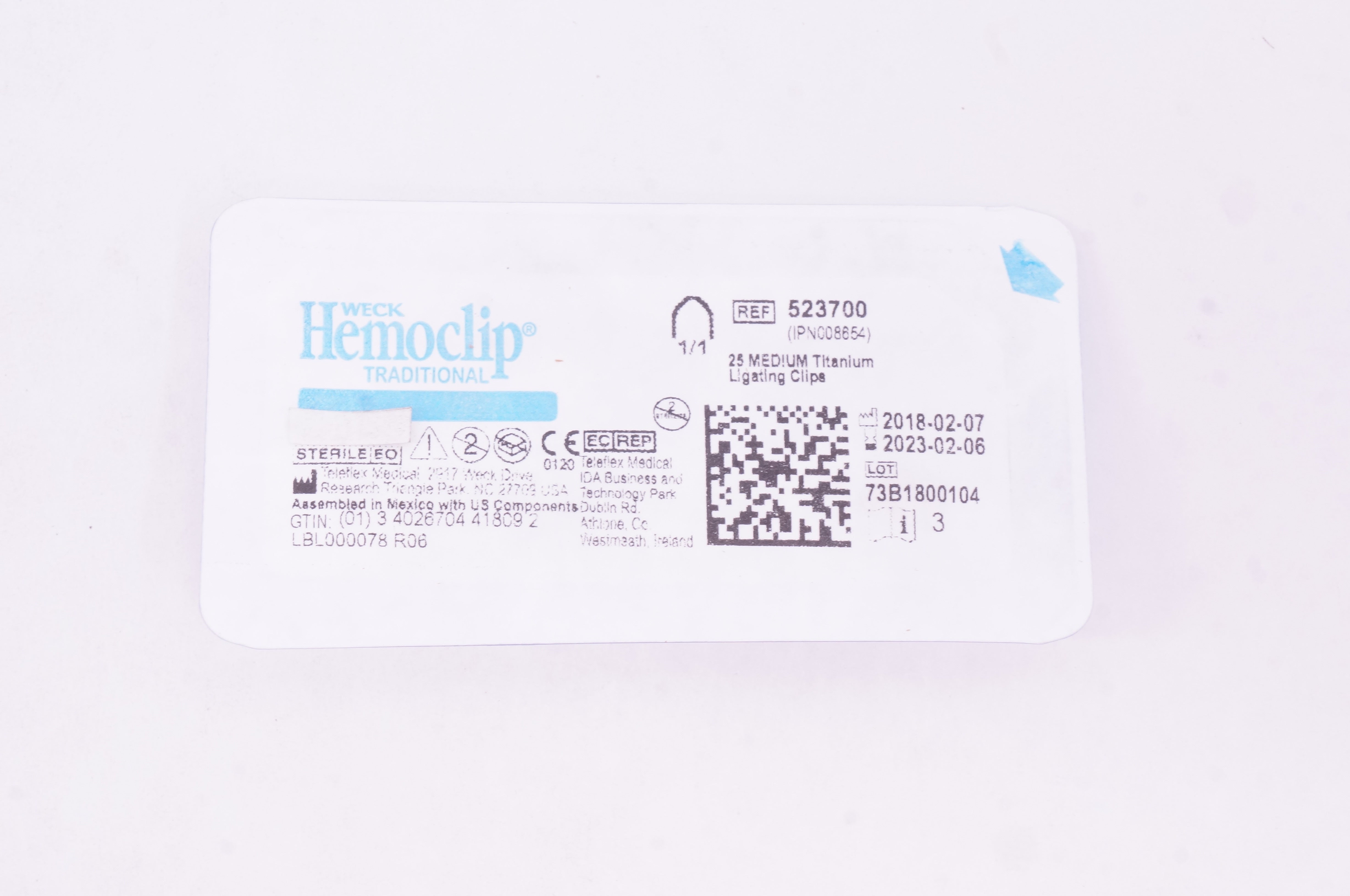 Teleflex 523700 Weck Hemoclip Medium Titanium Ligating Clips