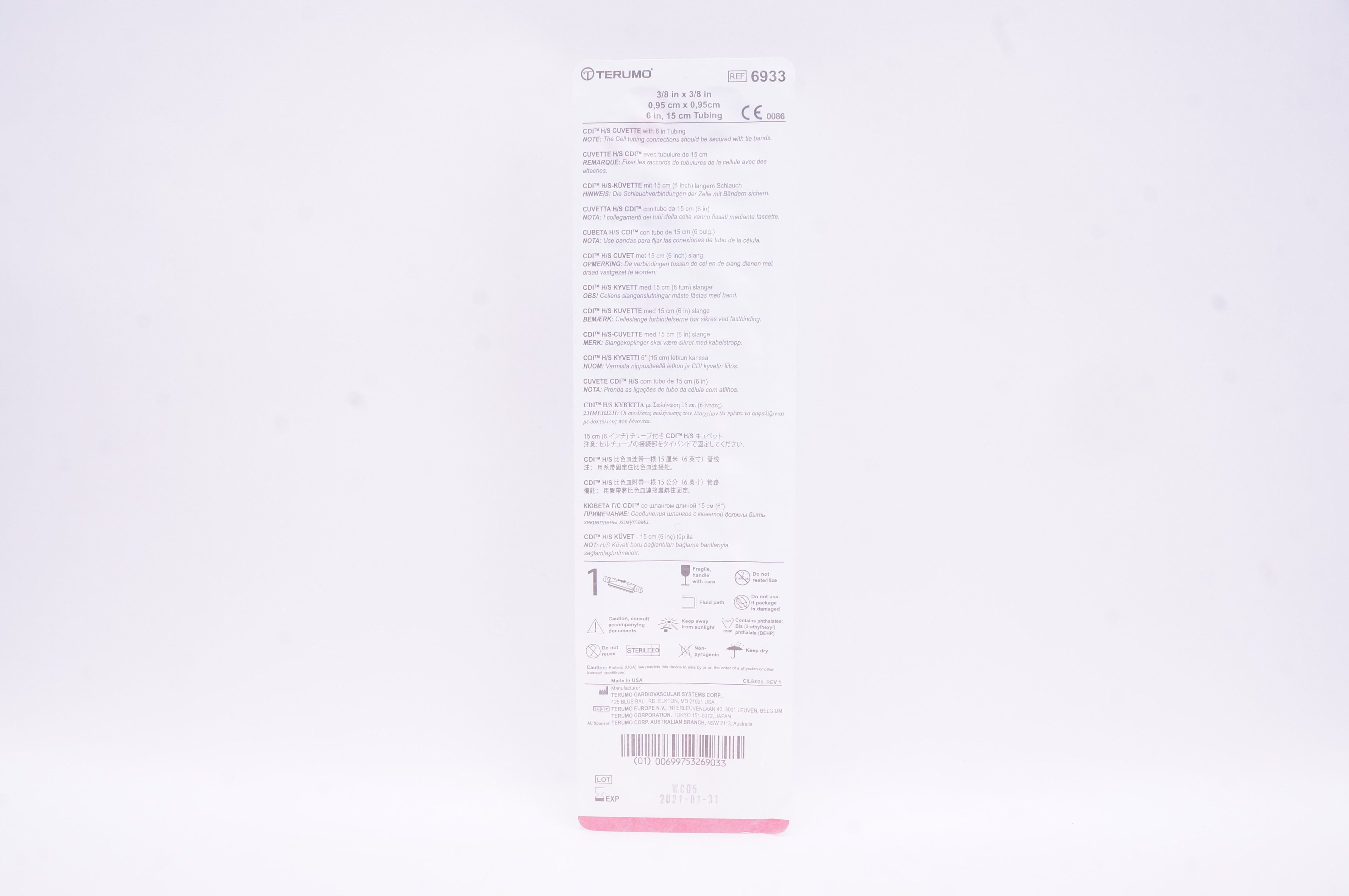 Terumo 6933 CDI H/S Cuvette with 6 inch Tubing (x)