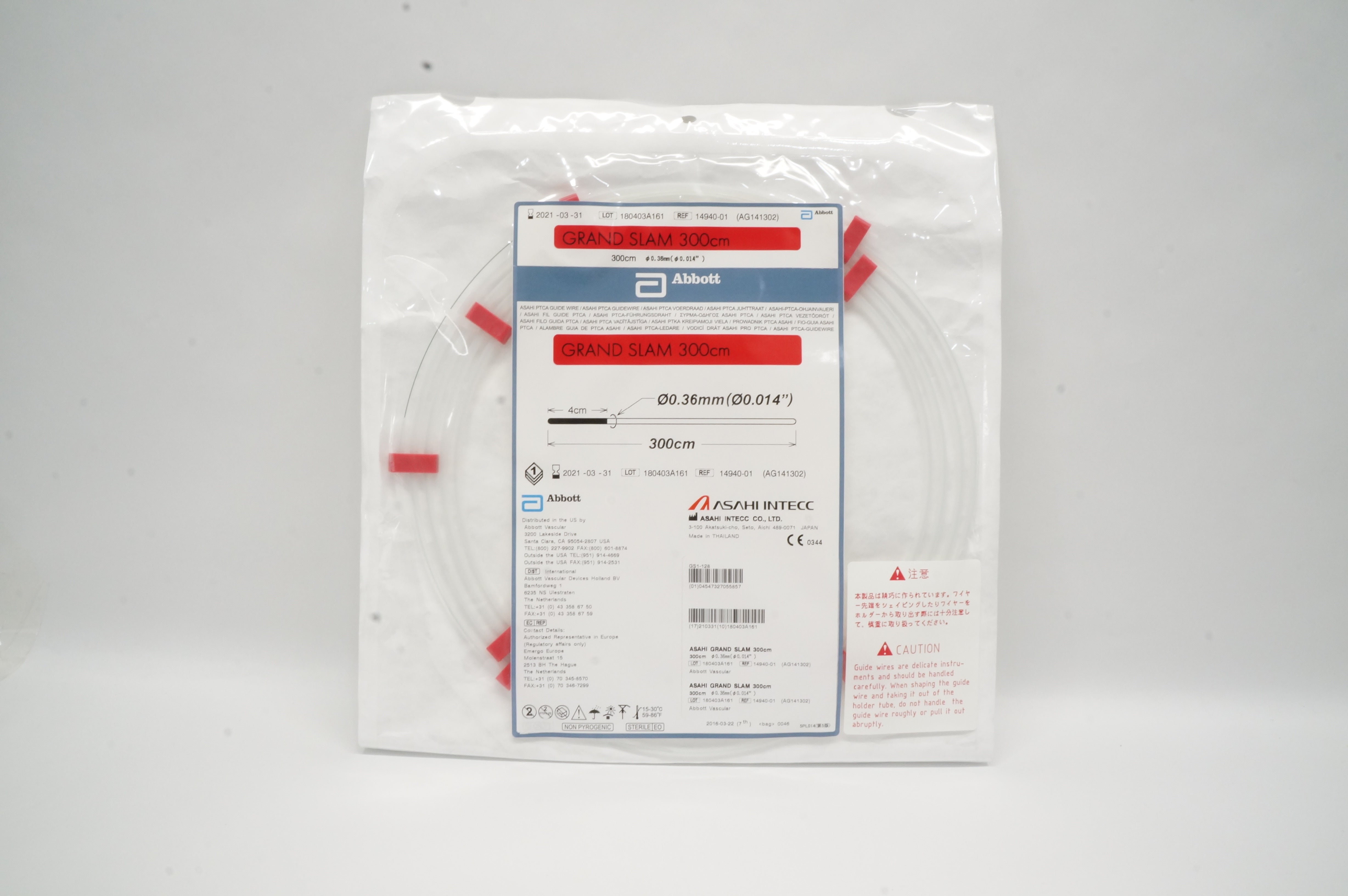 Asahi Intecc 14940-01 Abbott GRAND SLAM  PTCA Guide Wire 0.014inch x 300cm