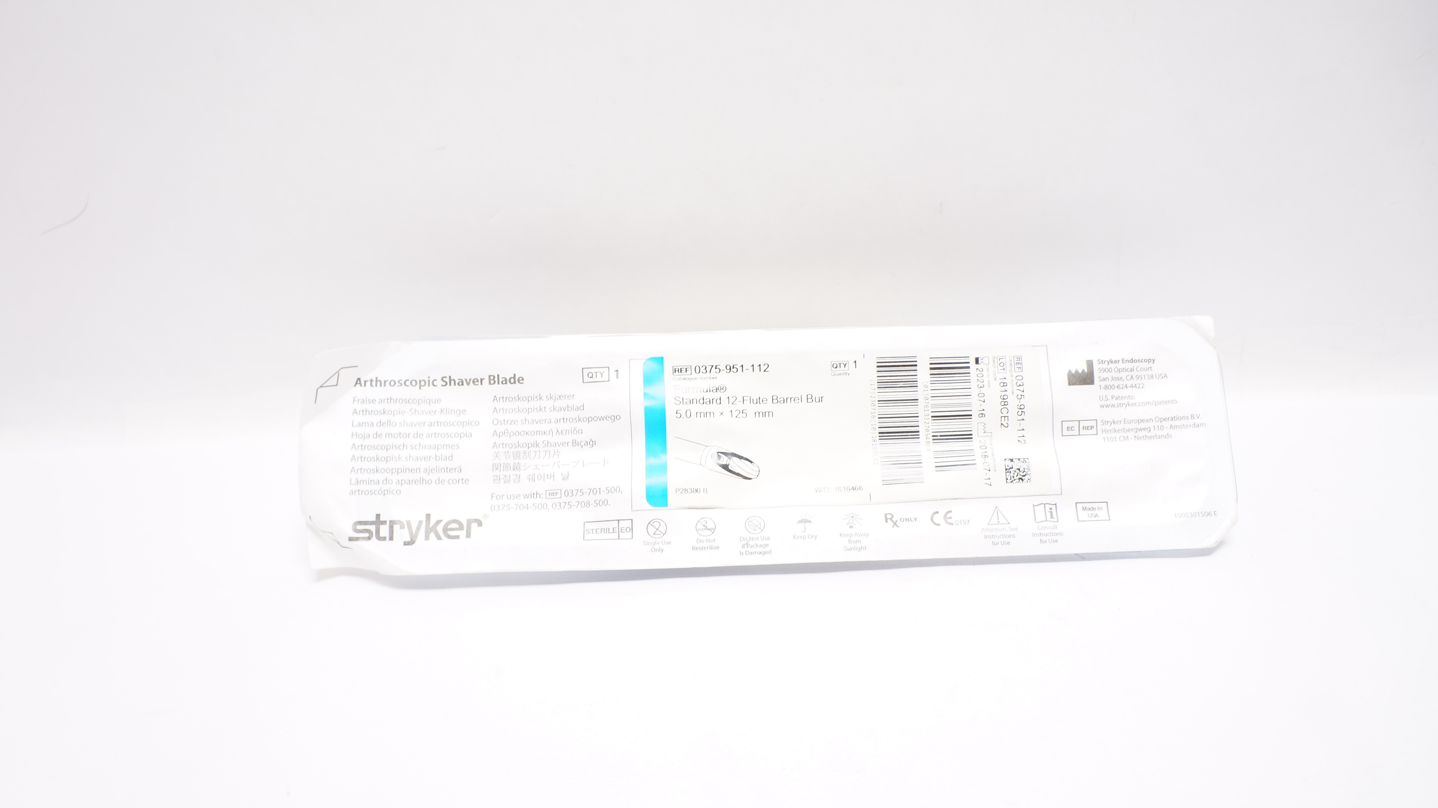 Stryker 0375-951-112 Arthroscopic Shaver Blade 12-Flute 5.0mm x 125mm (x)