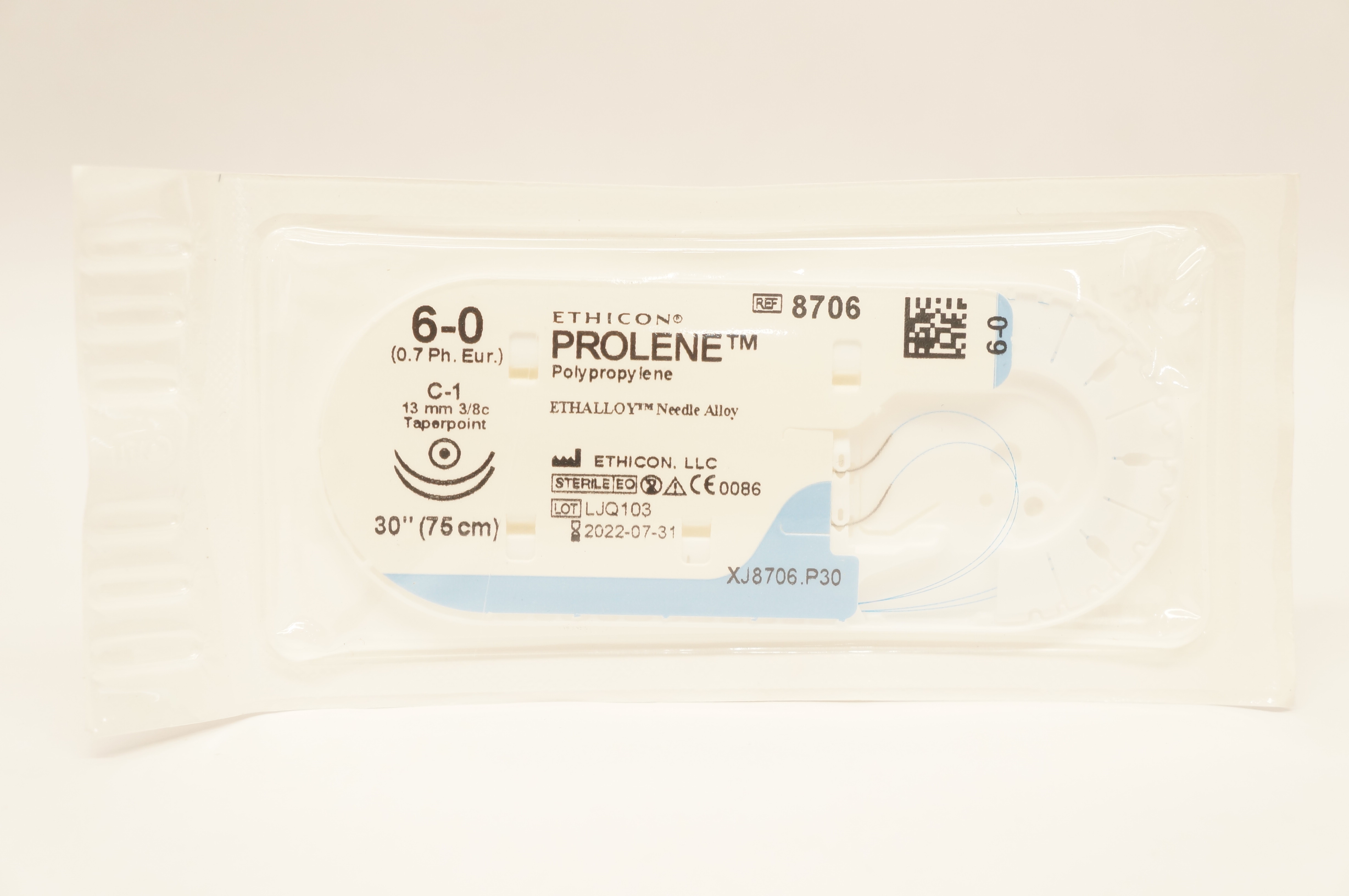 Ethicon 8706 6-0 PROLENE, C-1, 13mm 3/8c Taperpoint, 30inch