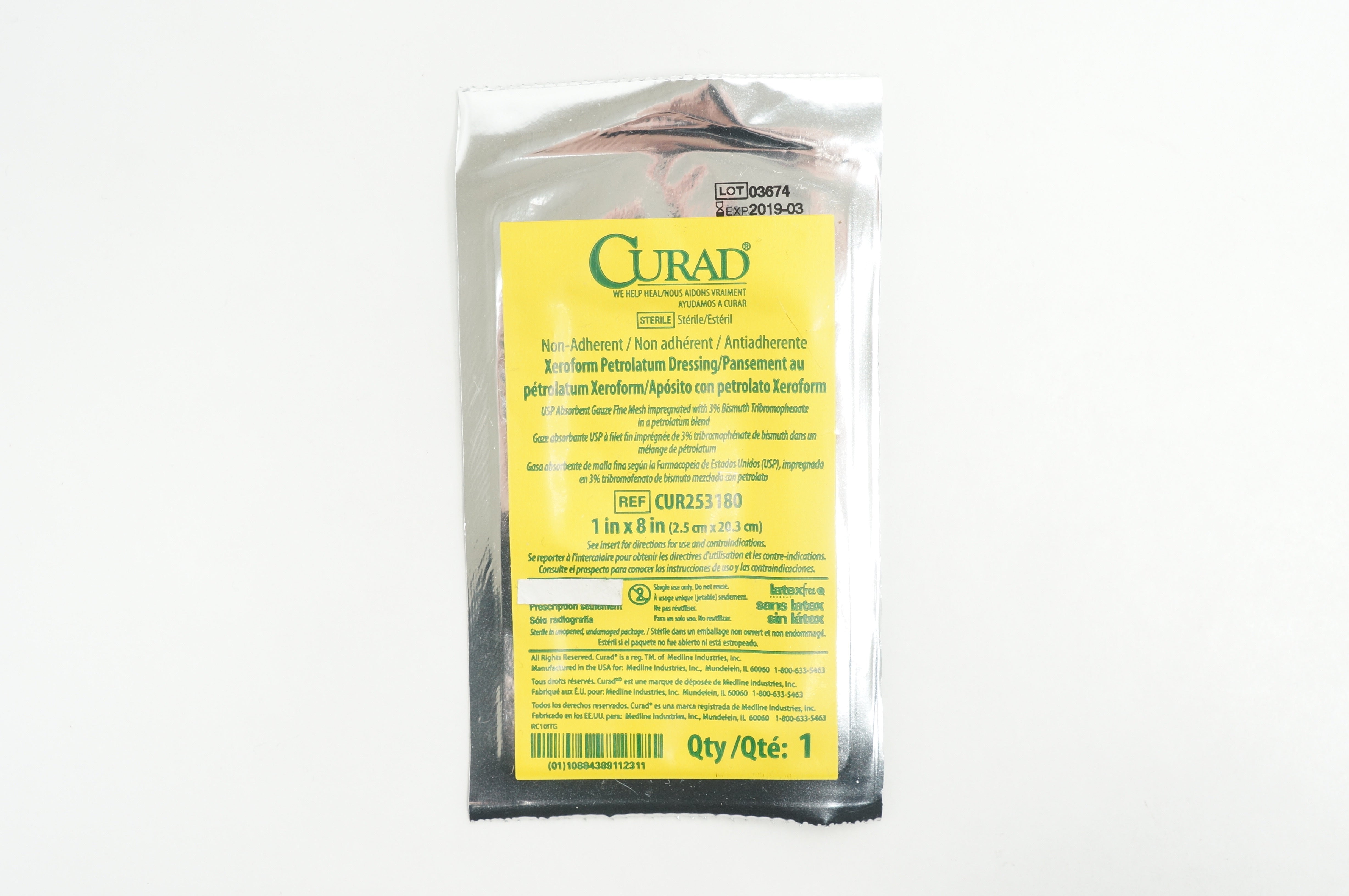 Medline CUR253180 Curad Xeroform Petrolatum Dressing 1inch x 8inch (x)
