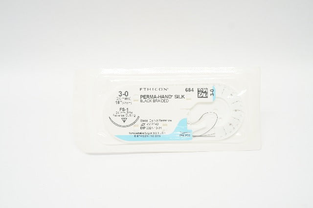 Ethicon 684 3-0 Perma-Hand Silk Stre FS-1 24mm 3/8c Reverse Cutting, 18inch (x)
