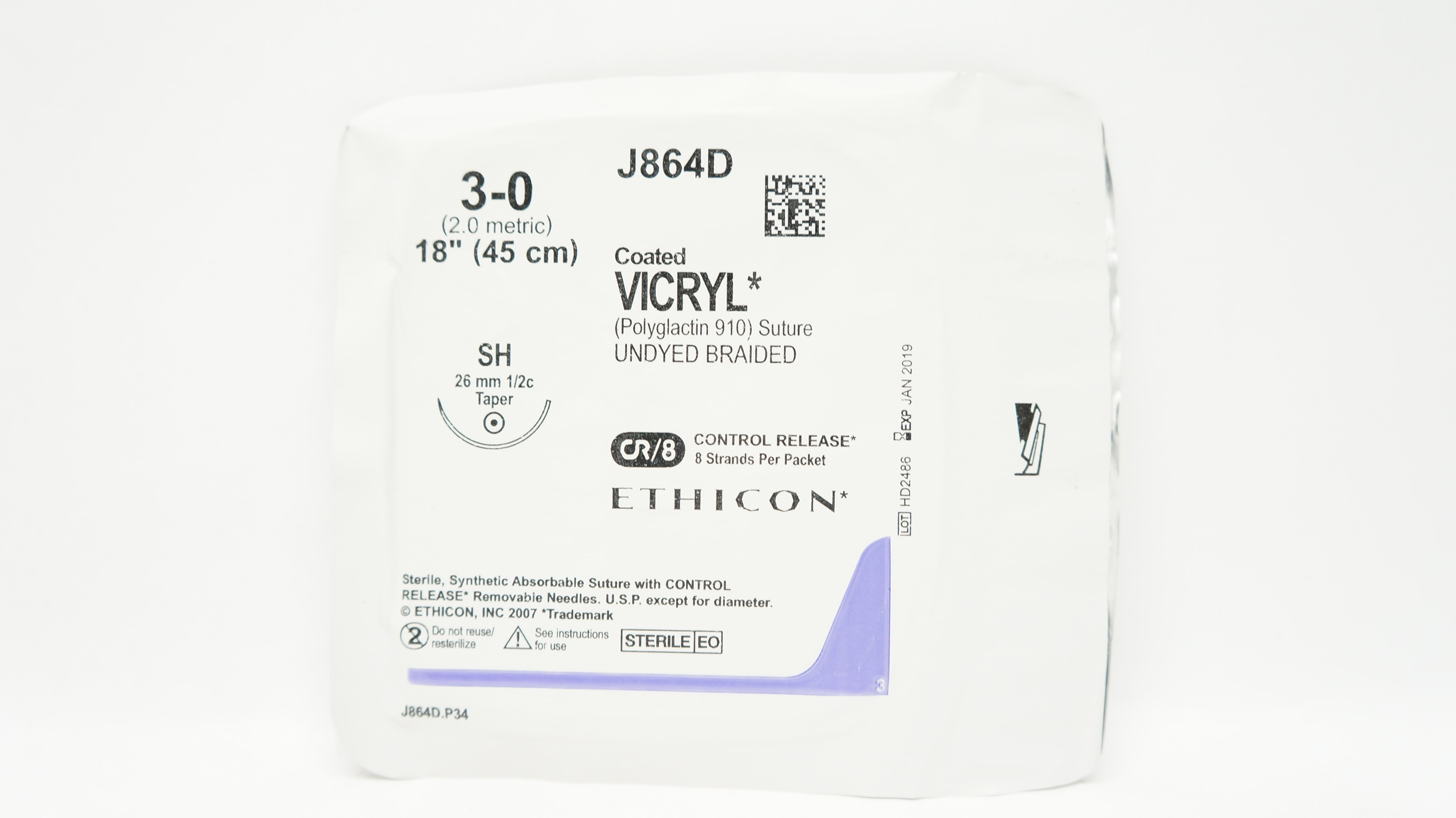 Ethicon J864D 3-0 Coated VICRYL Stre SH 26mm 1/2c Taper, 18inch (x)