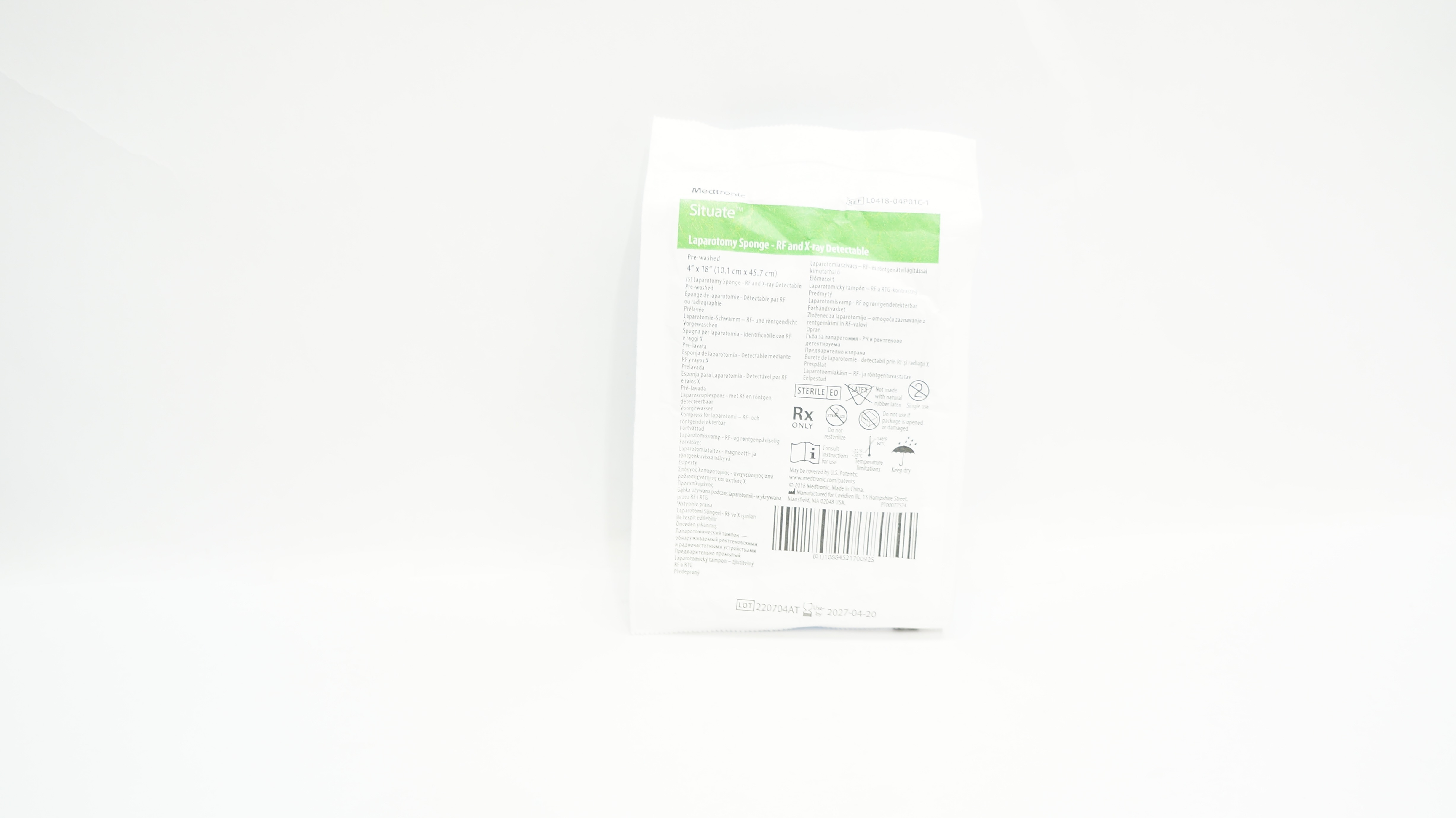 Medtronic L0418-04P01C-1 Situate Laparotomy Sponge 4-Ply 4 x 18inch - Pack of 5