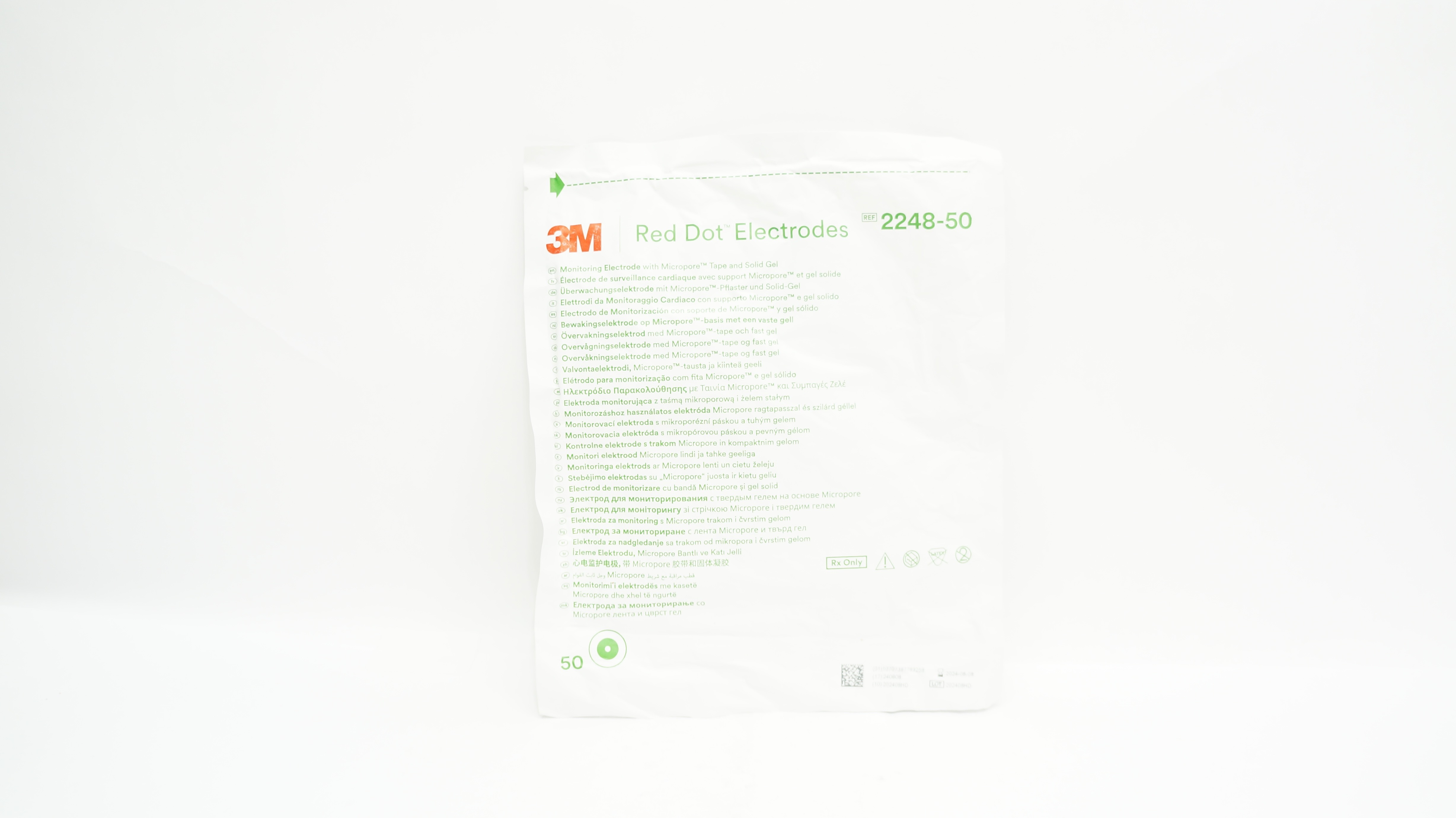 3M 2248-50 Red Dot Monitoring Electrode w/Micropore Tape&Solid Gel - Pack of 50