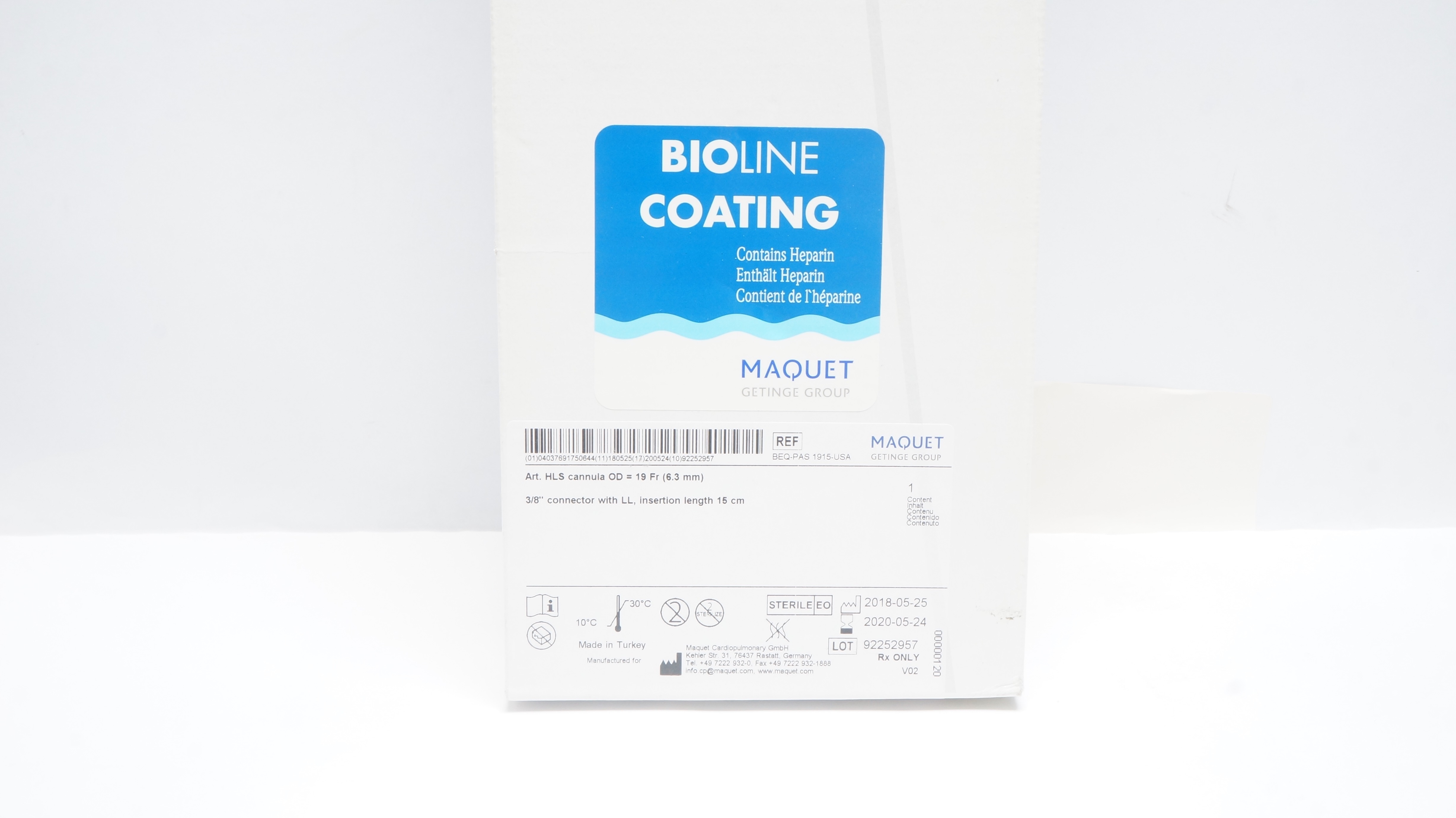 Maquet BEQ-PAS 1915-USA BioLine Coating Art HLS Cannula 19Fr x 3/8inch x 15cm(x)
