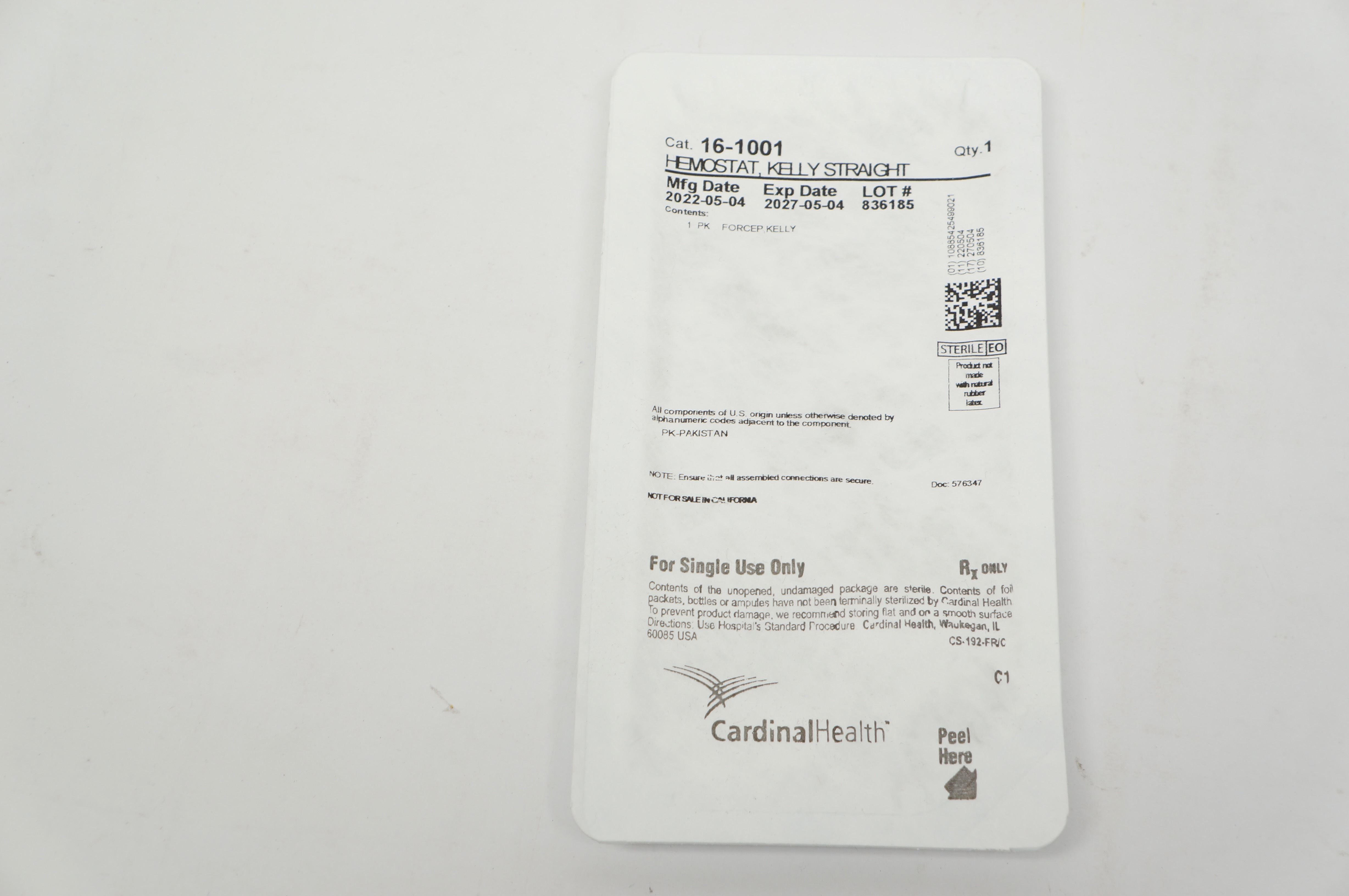 Cardinal Health 16-1001 Hemostat Forcep Kelly, Straight