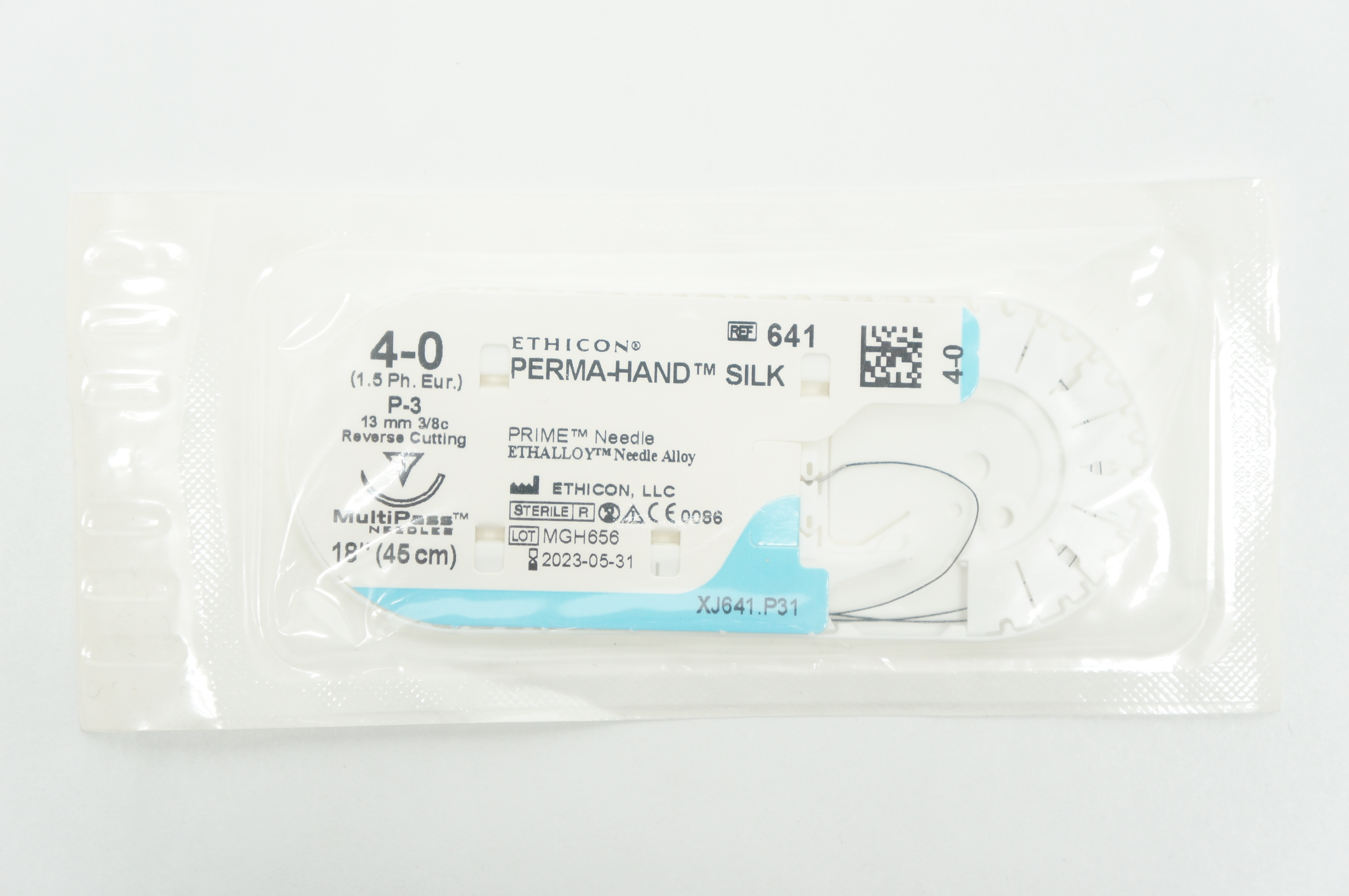 Ethicon 641 4-0 PERMA-HAND SILK, P-3, 13mm 3/8c Reverse Cutting, 18inch