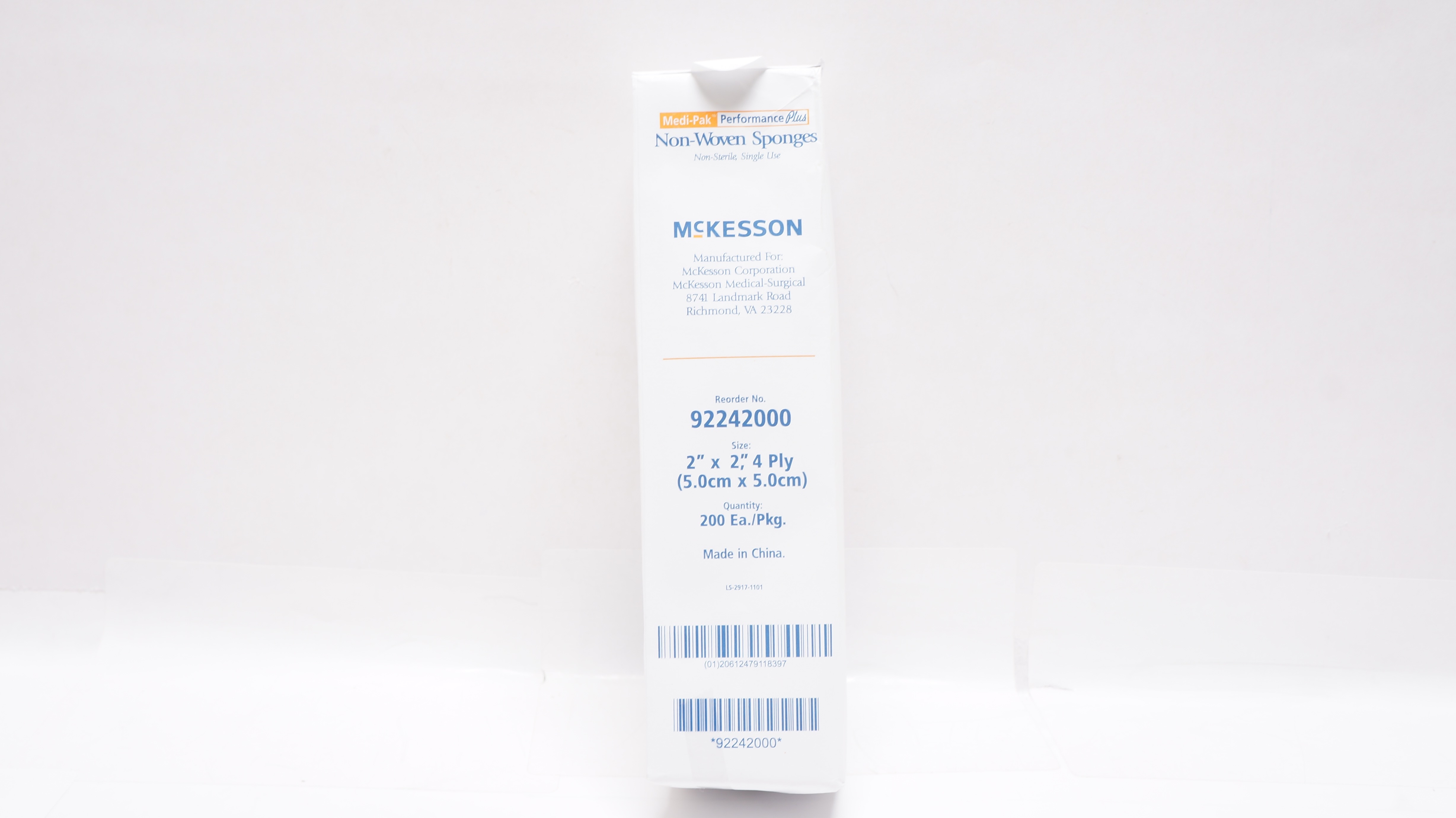 McKesson 92242000 Non-Woven Gauze Sponges 4-Ply,  2inch x 2inch - Pack of 200