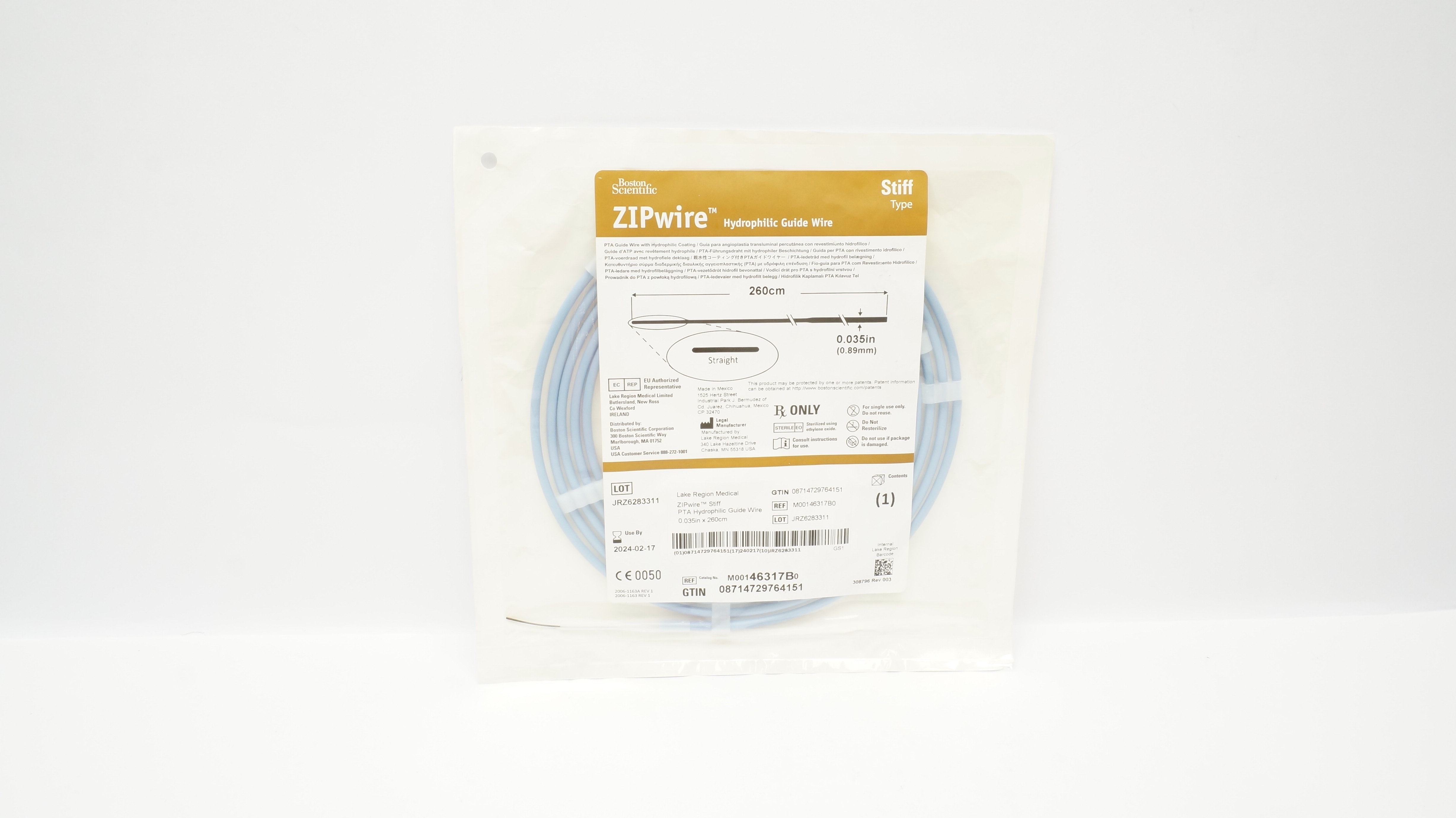 Boston Scientific M00146317B0 ZIPwire Hydrophilic Guide Wire 260cm x 0.035inch(x)