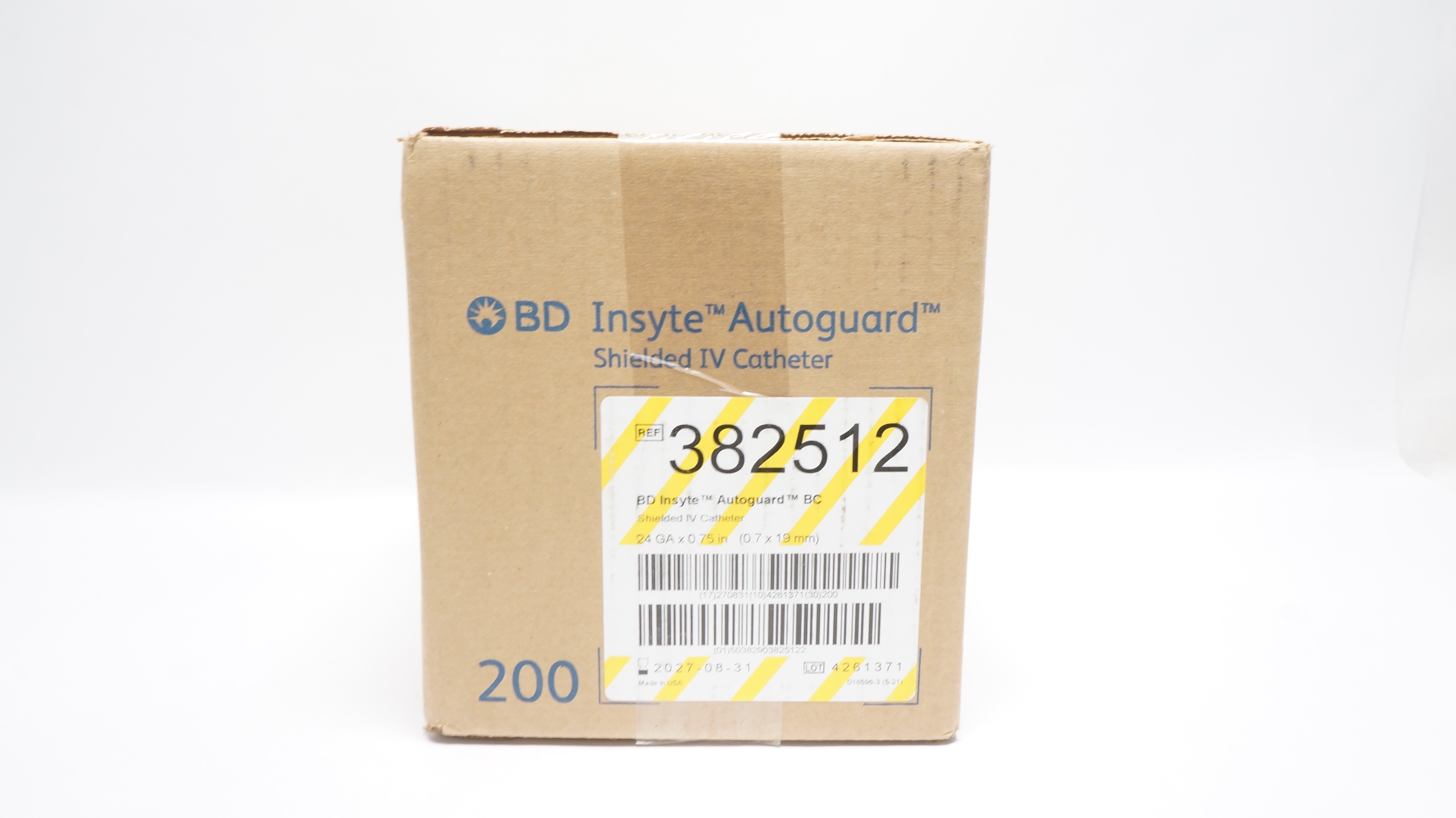 BD 382512 Insyte Autoguard BC Shielded IV Cath. 24GA x 0.75inch - Case of 200