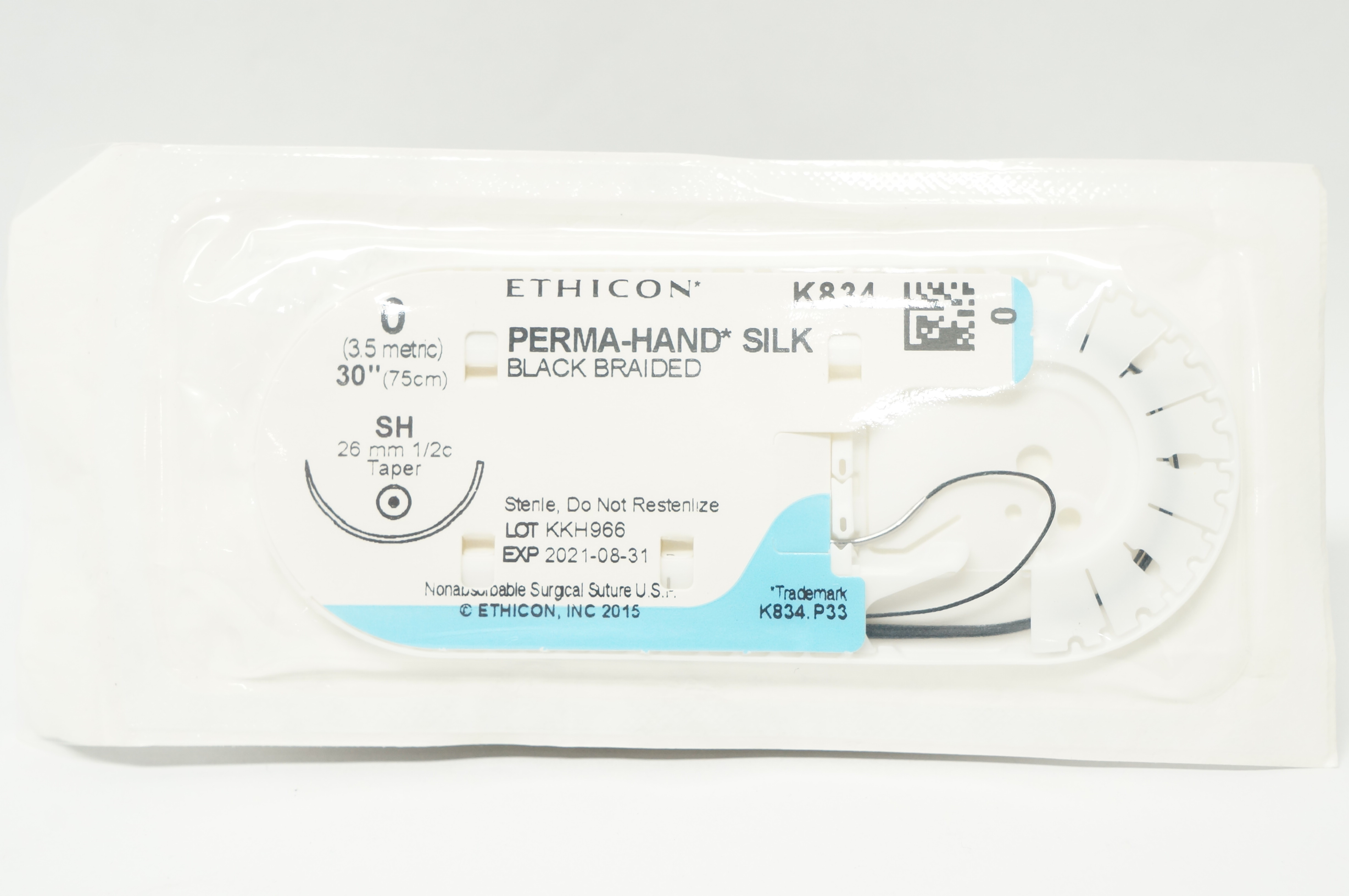 Ethicon K834 0 Perma-Hand Silk Stre SH 26mm 1/2c Taper, 30inch (x)