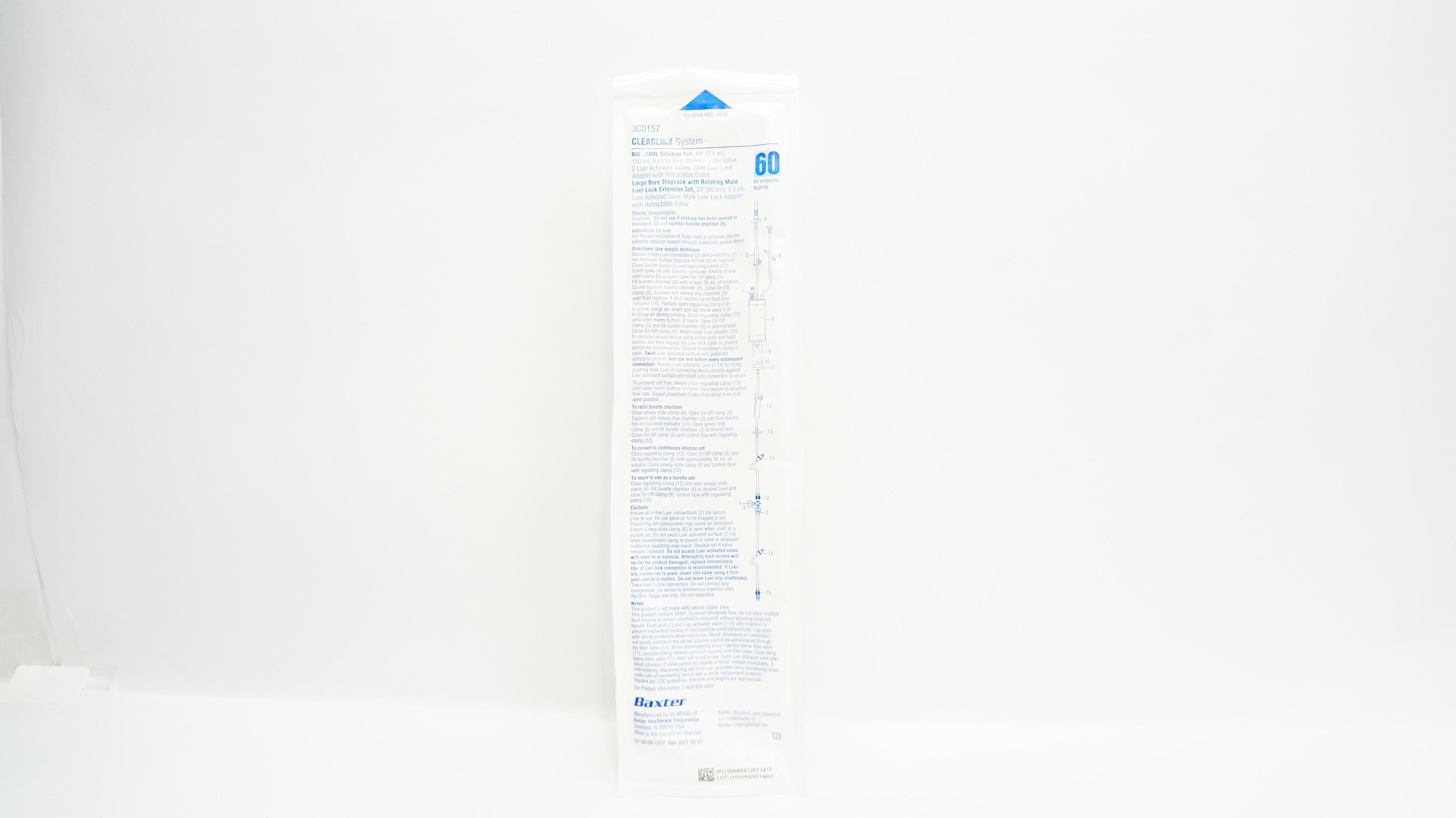 Baxter 3C0157 Clearlink System Buretrol Solution Set 84In, 150ml,60drop/mL