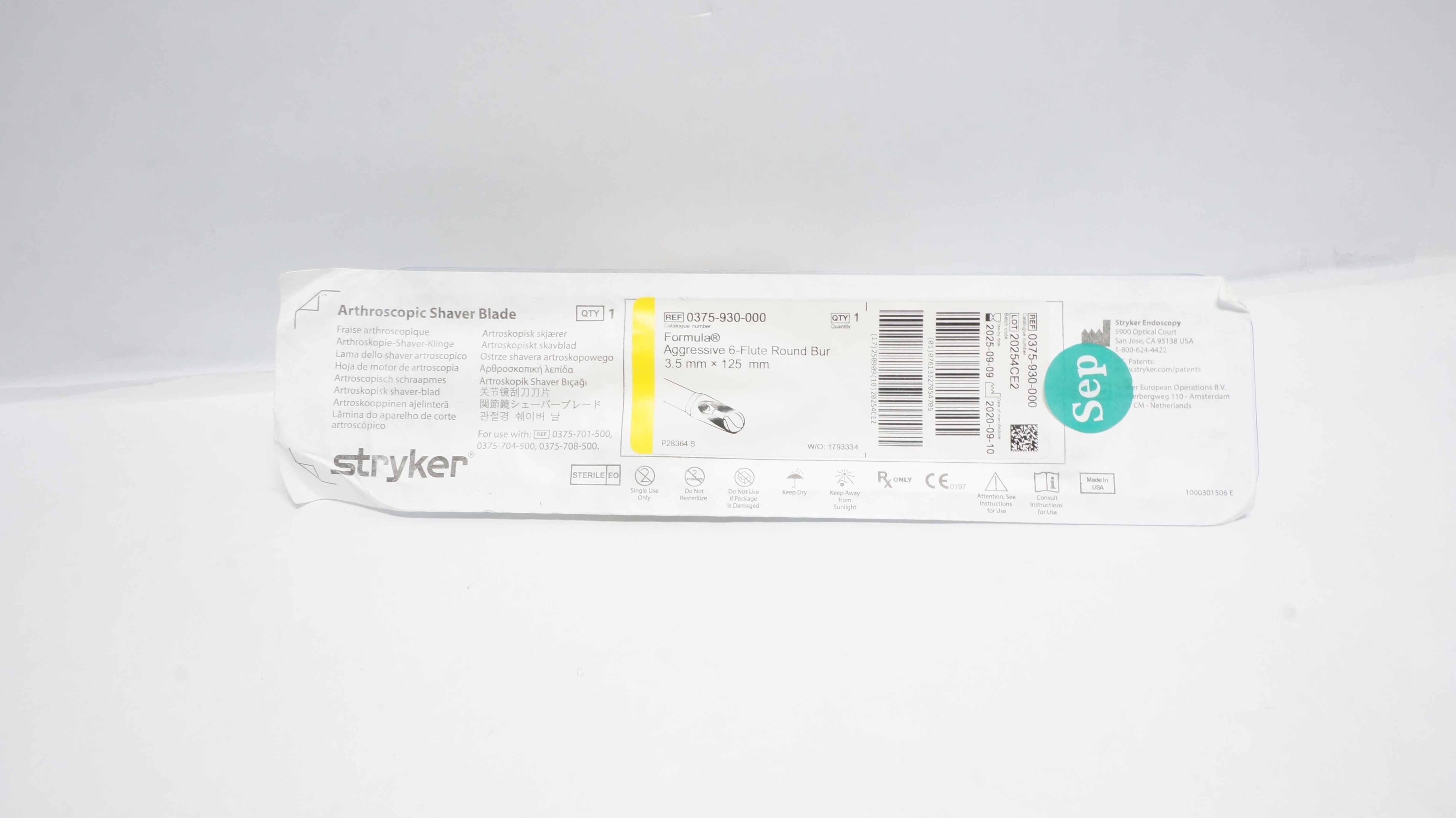 Stryker 0375-930-000 Arthroscopic Shaver Blade 3.5mm x 125mm (x)