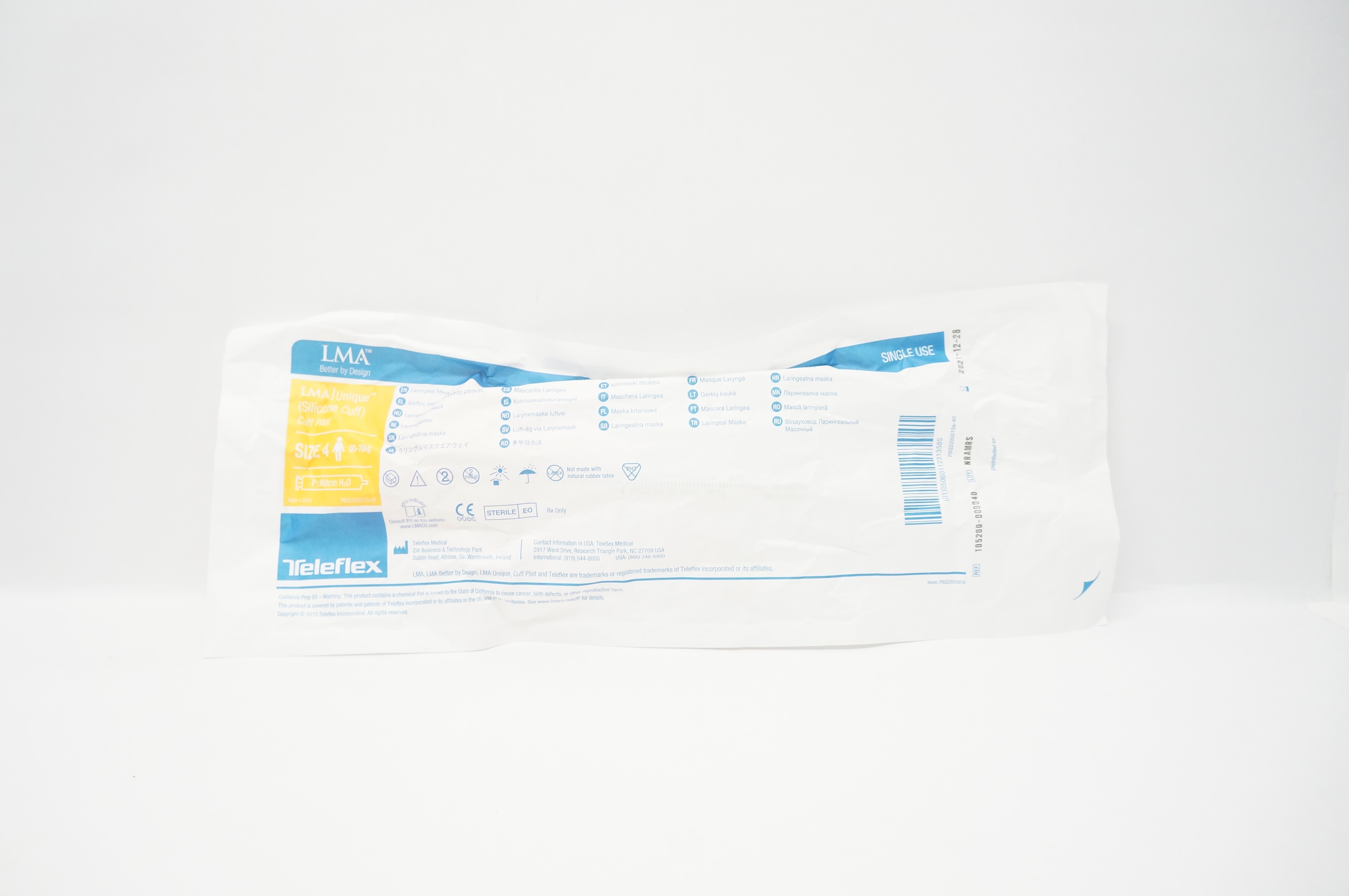 Teleflex 105200-000040 LMA Unique Cuff Pilot Laryngeal Mask Size 4, 50-70kg (x)