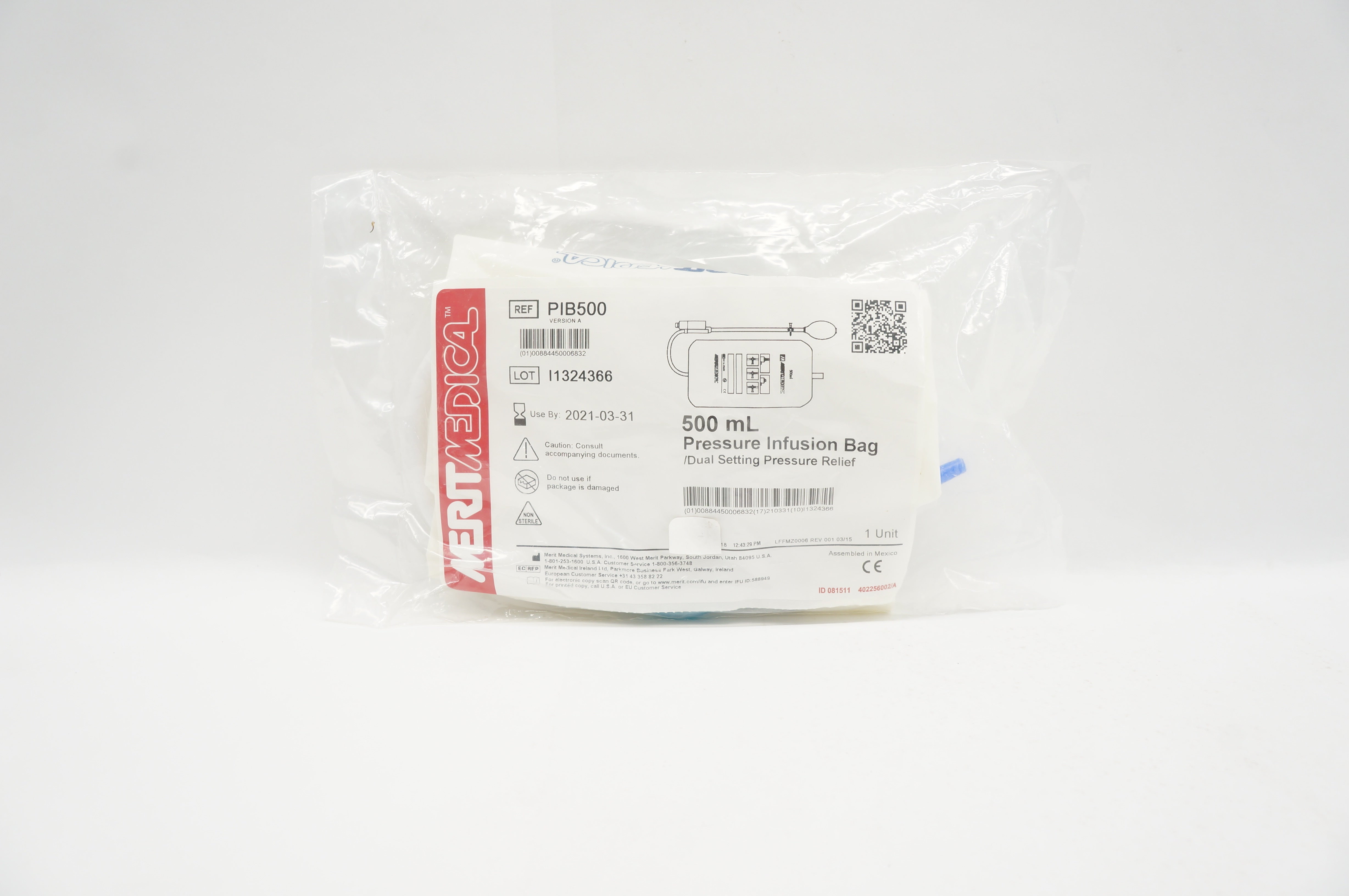 Merit Medical PIB500 Pressure Infusion Bag Dual Setting Pressure Relief 500mL(x)