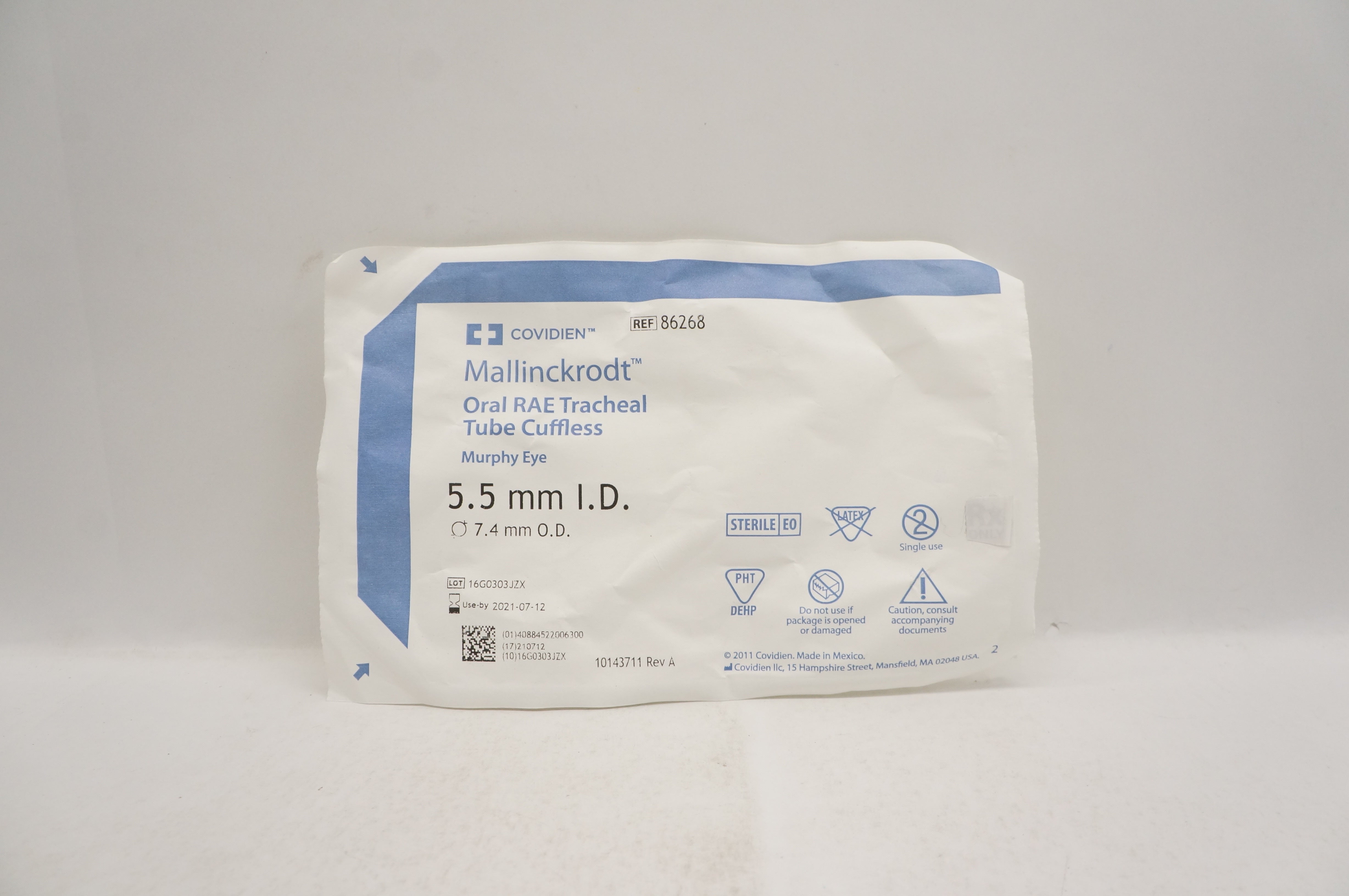 Covidien 86268 Mallinckrodt Oral RAE Preformed Tracheal Tube 5.5 x 7.4mm(x)