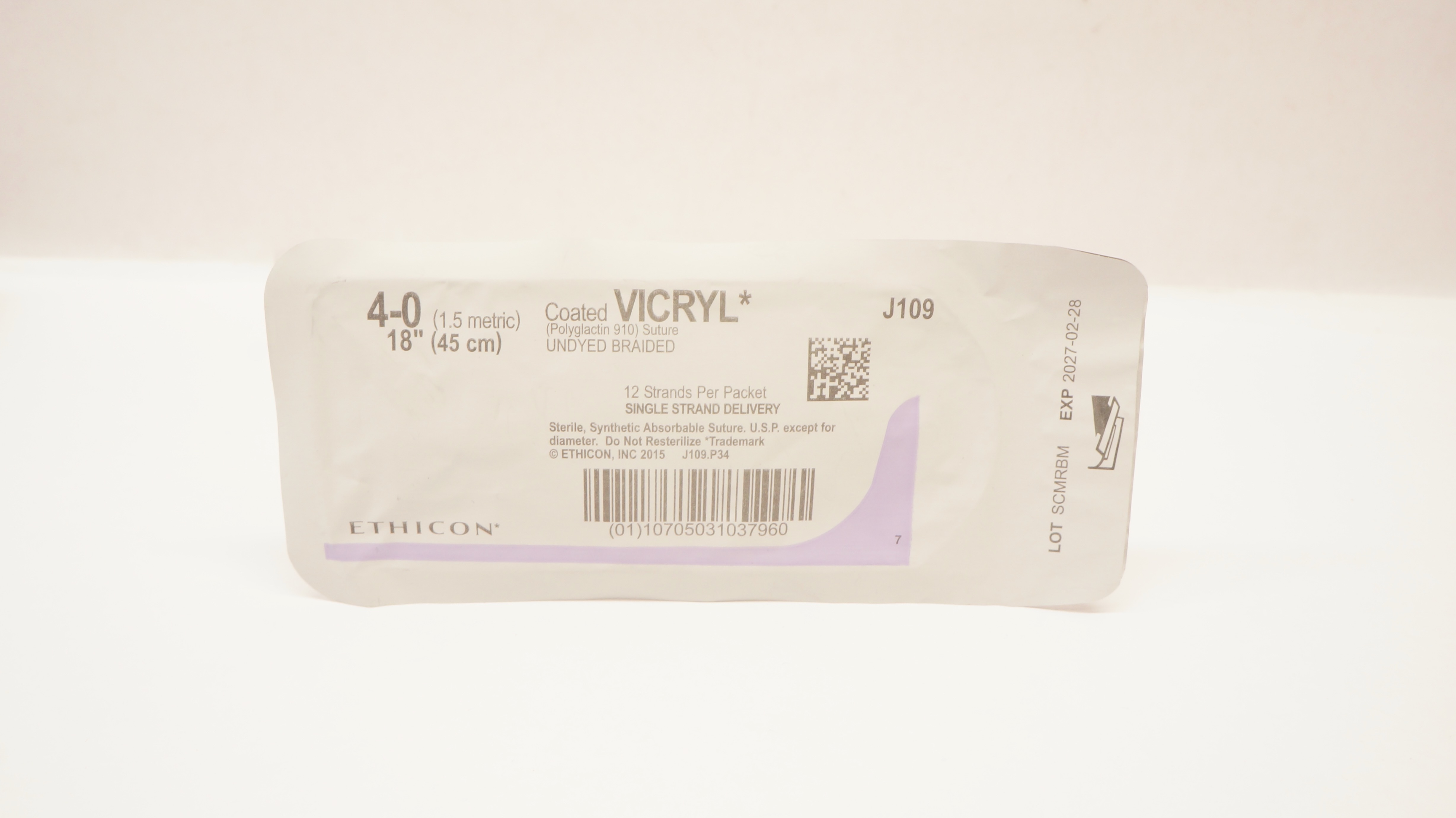 Ethicon J109 4-0 Coated VICRYL Polyglactin 910 Stre Undyed Braided 18inch