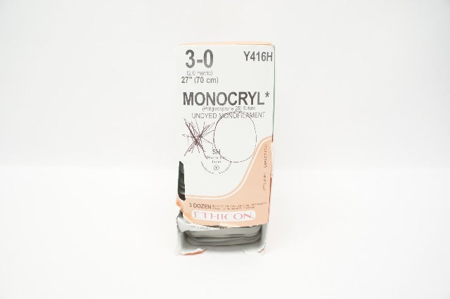 Ethicon Y416H 3-0 MONOCRYL, SH, 26mm 1/2c Taper, 27inch (x) - Box of 35