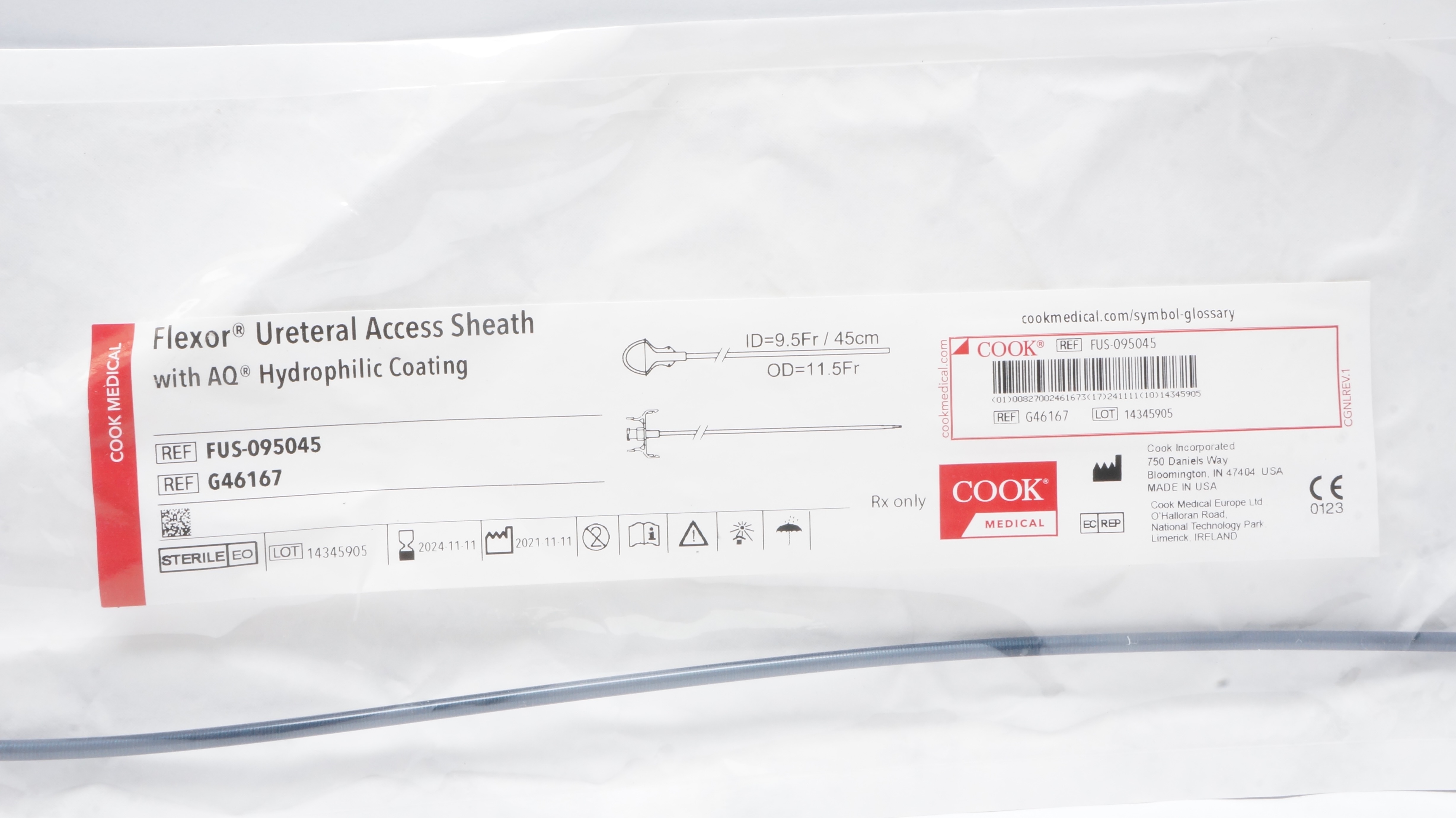 Cook Medical G46167 Flexor Ureteral Access Sheath 9.5Fr ID/45cm 11.5Fr OD (x)