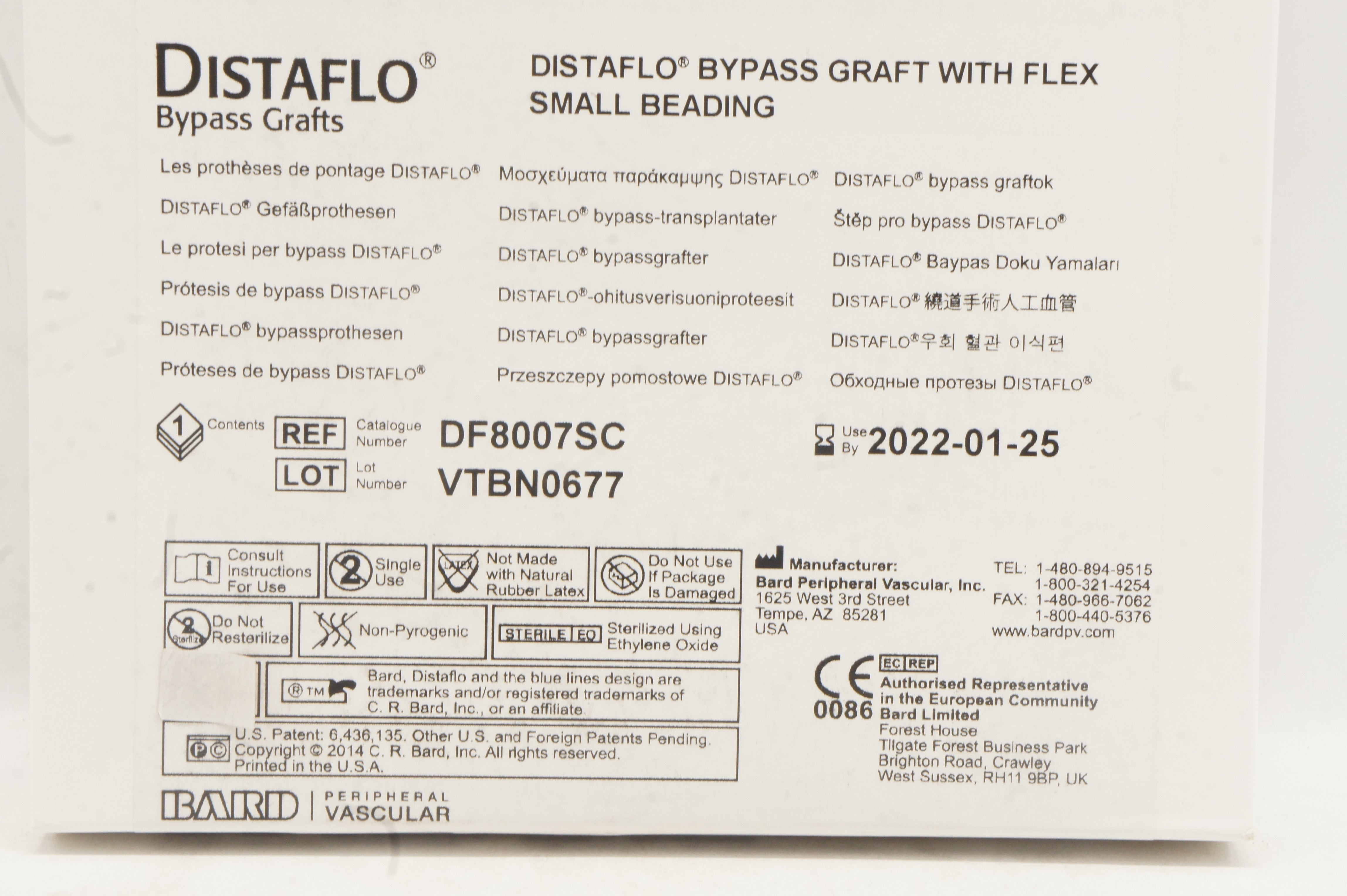 Bard DF8007SC Distaflo Bypass Graft With Flex Small Beading, 7 mm x 80 cm