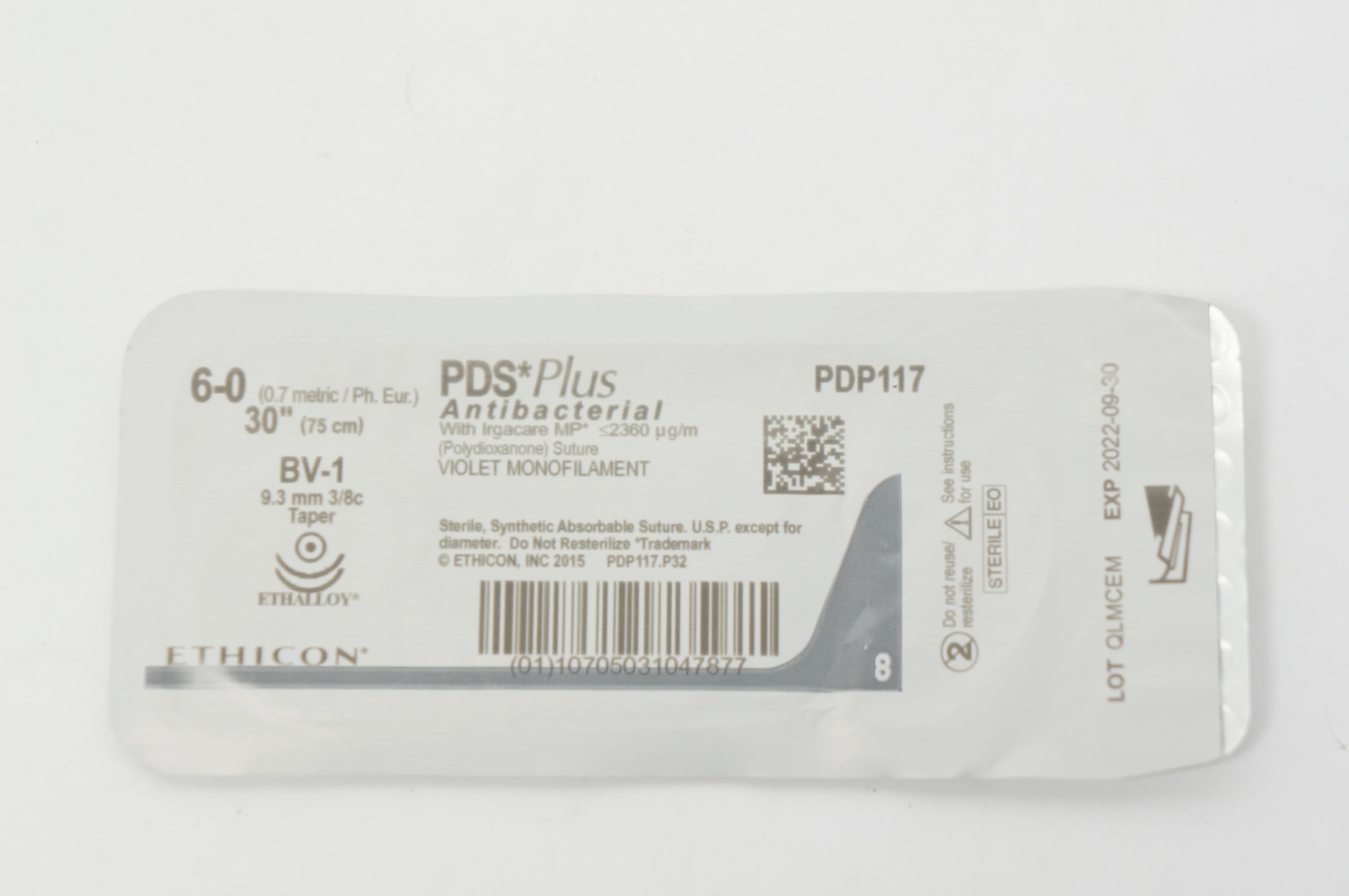 Ethicon PDP117 6-0 PDS Plus, BV-1, 9.3mm 3/8c Taper, 30inch (x)
