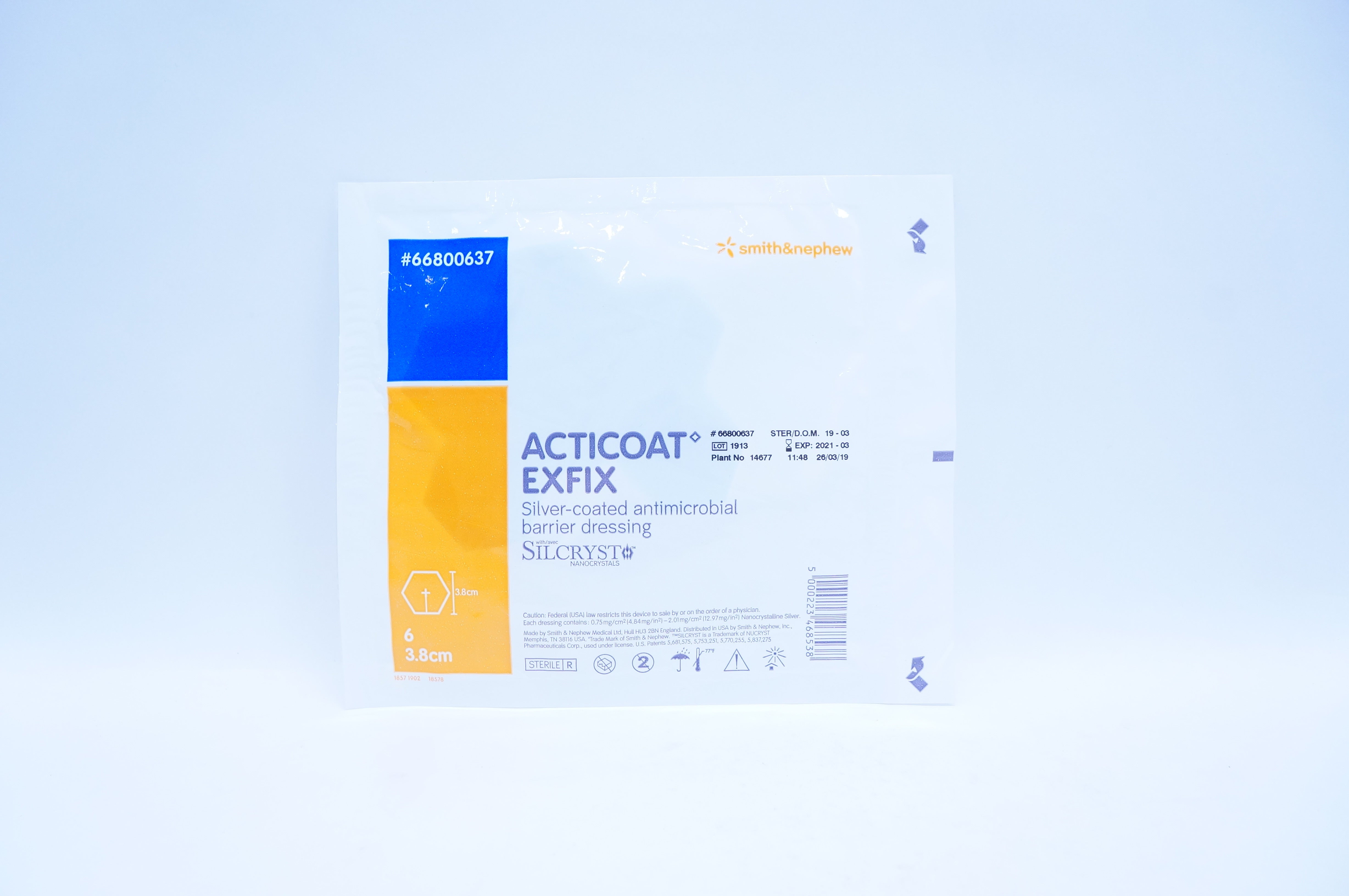 Smith&Nephew 66800637 Acticoat Exfix Silver-Coated Antimicrobial Barrier 6 3.8cm