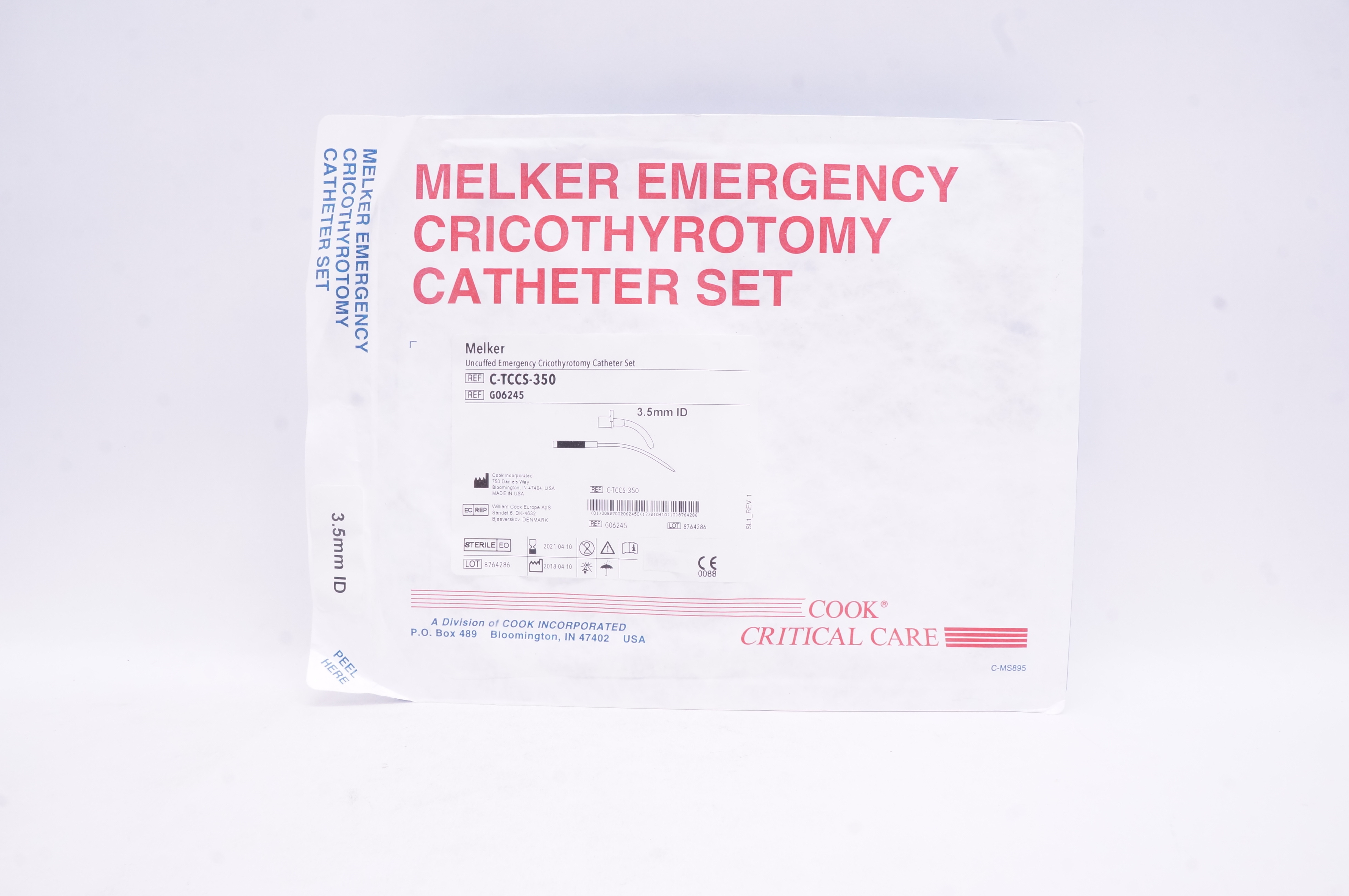 Cook G06245 Melker Uncuffed Emergency Cricothyrotomy Cath. Set 3.5mm ID (x)